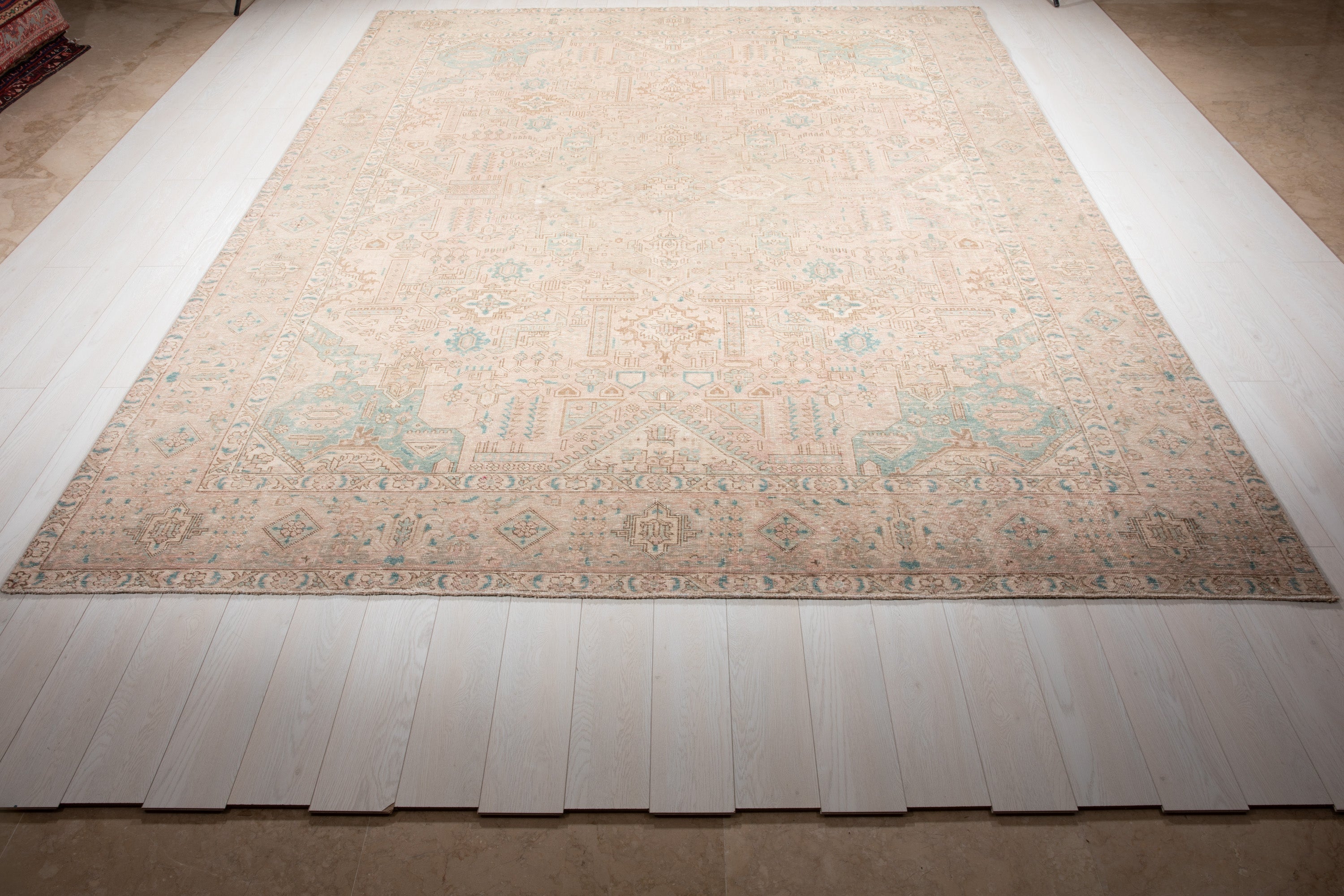 Hand-Knotted Vintage Large Wool Area Rug Faded – 12' 2" x 9' 1" (371 x 278 cm) - Yasi & Fara