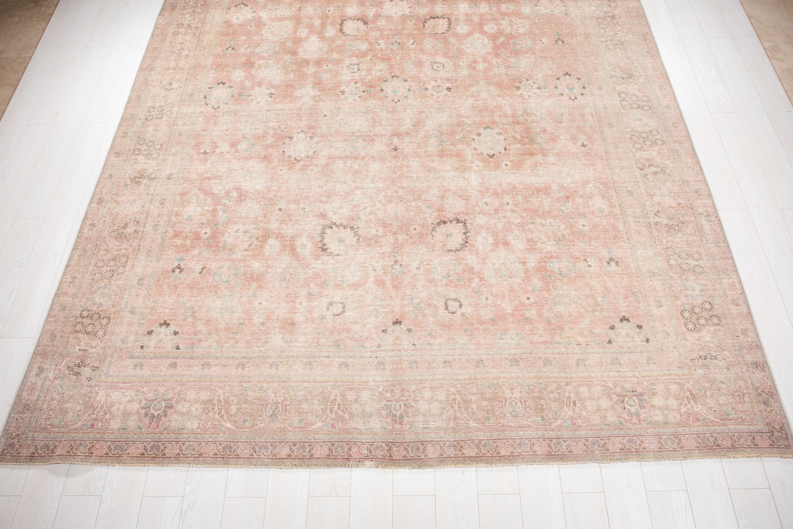 Hand-Knotted Vintage Large Wool Area Rug Faded – 12' 5" x 9' 3" (378 x 282 cm) - Yasi & Fara