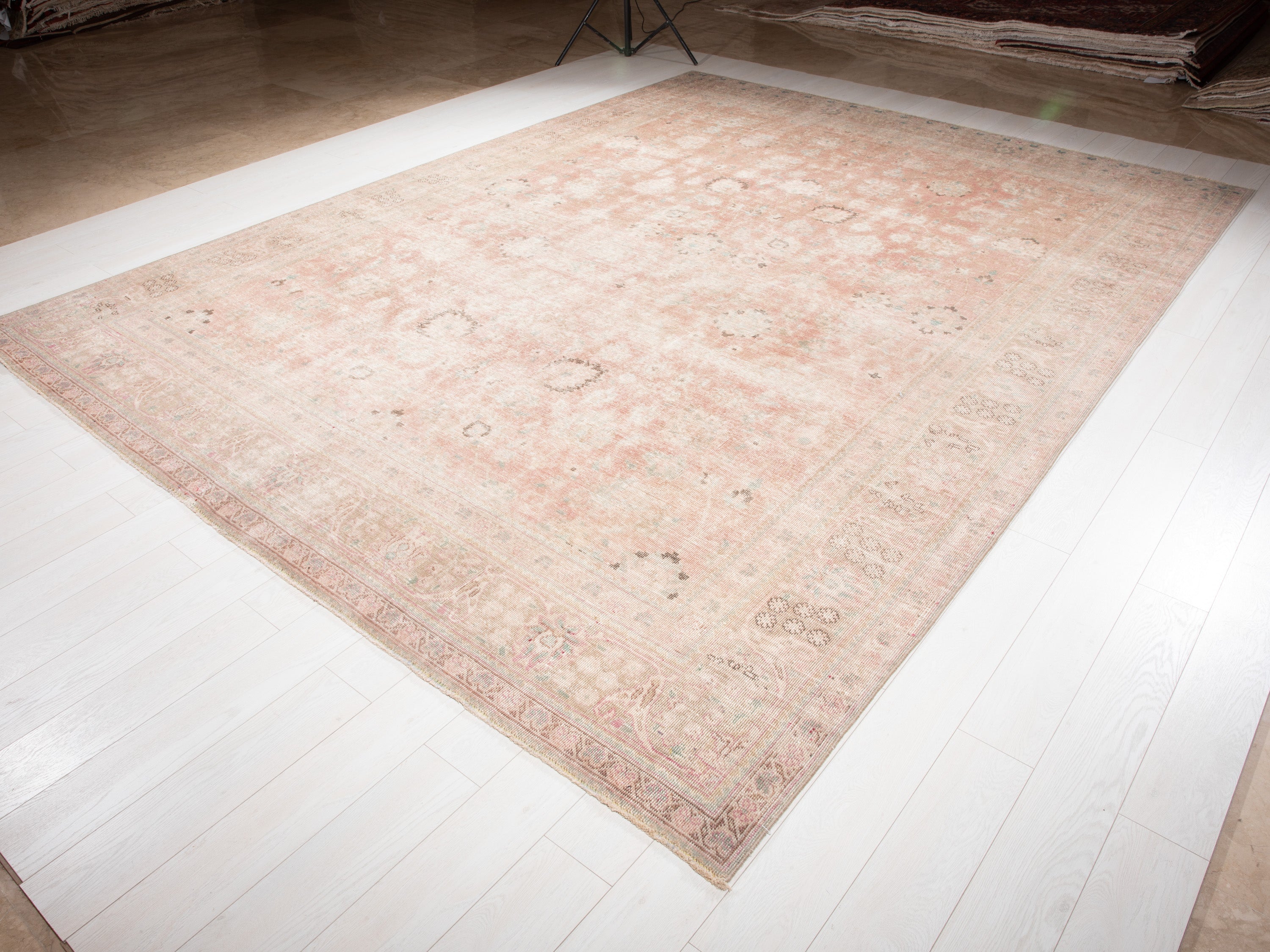Hand-Knotted Vintage Large Wool Area Rug Faded – 12' 5" x 9' 3" (378 x 282 cm) - Yasi & Fara