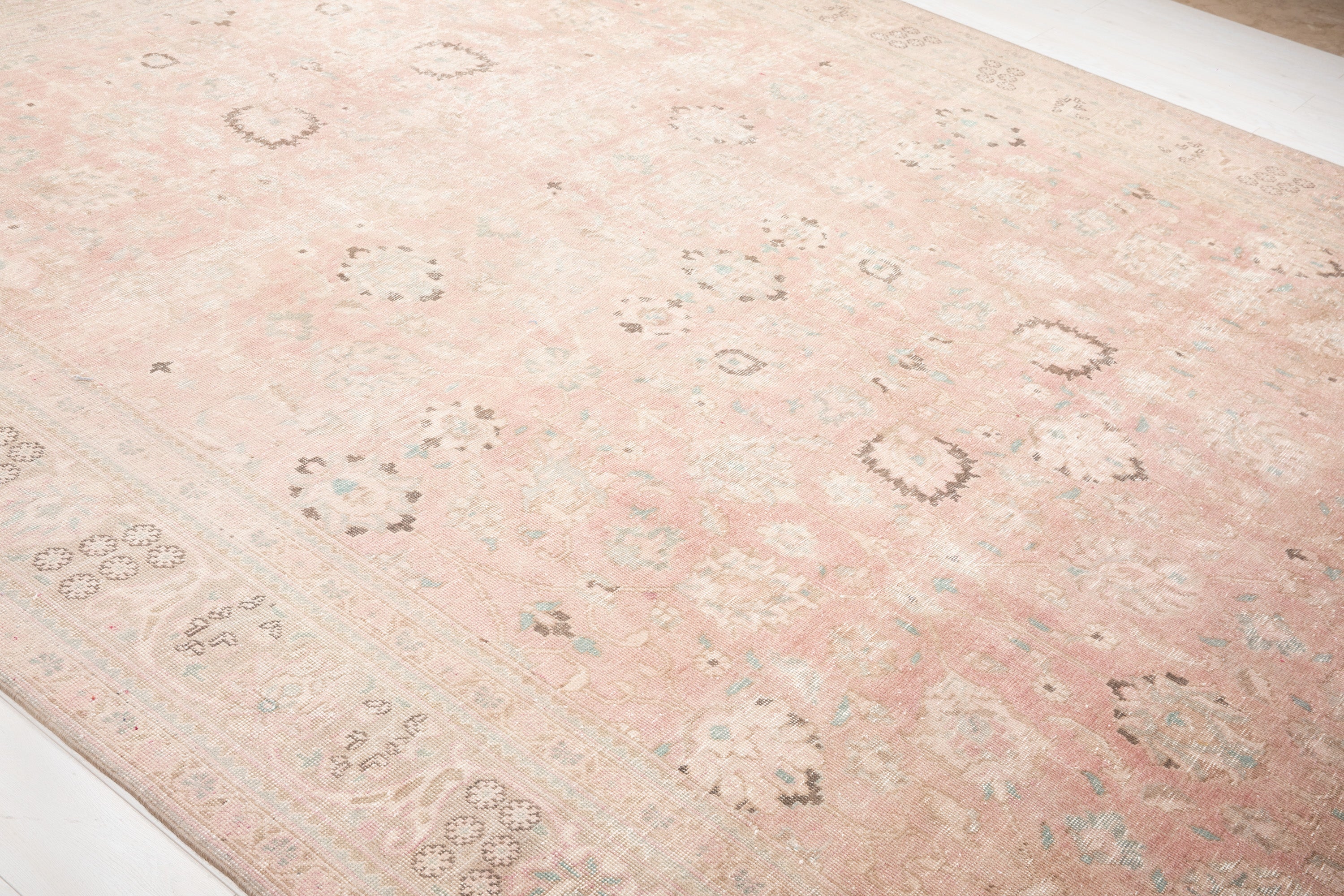 Hand-Knotted Vintage Large Wool Area Rug Faded – 12' 5" x 9' 3" (378 x 282 cm) - Yasi & Fara