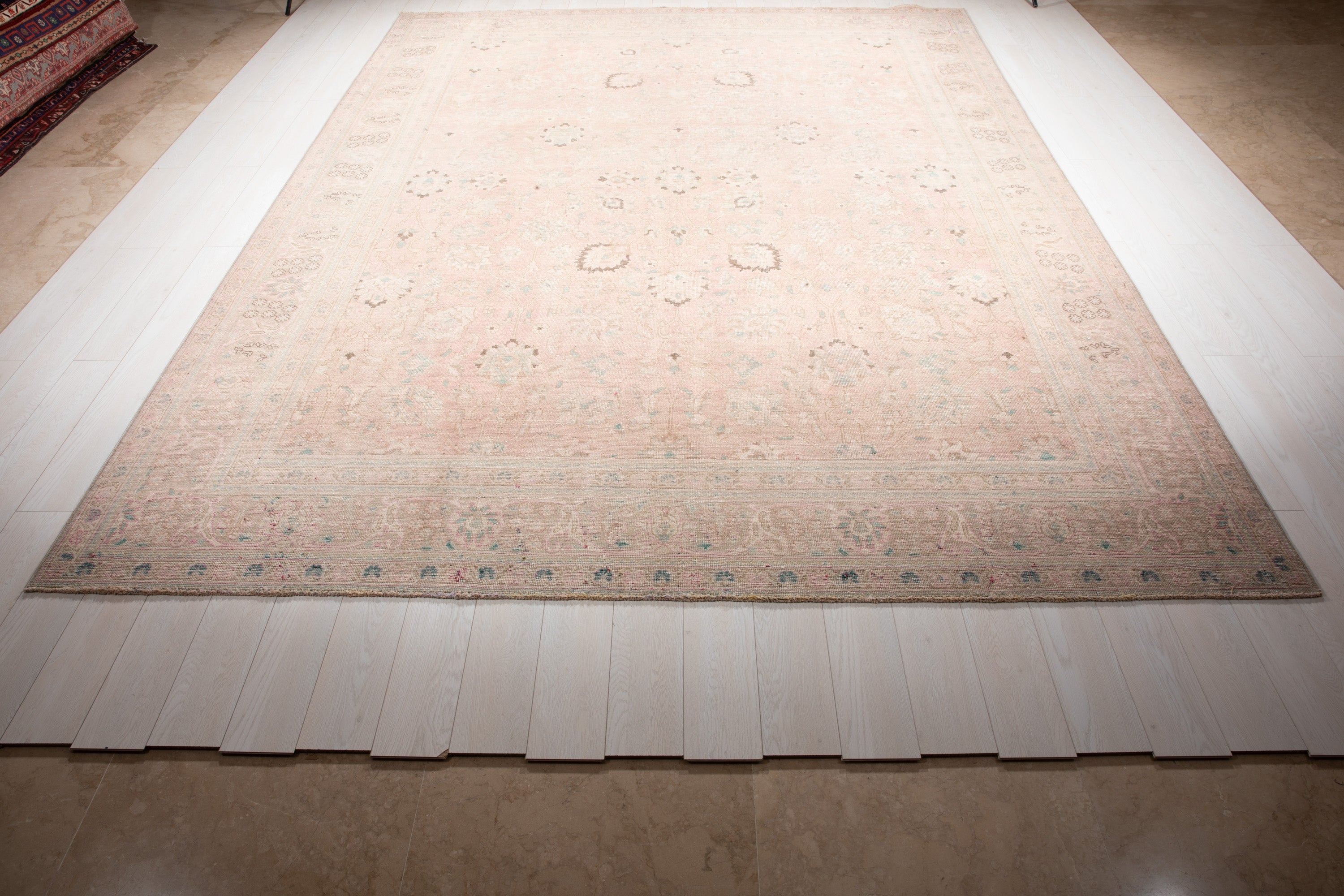 Hand-Knotted Vintage Large Wool Area Rug Faded – 12' 5" x 9' 3" (378 x 282 cm) - Yasi & Fara