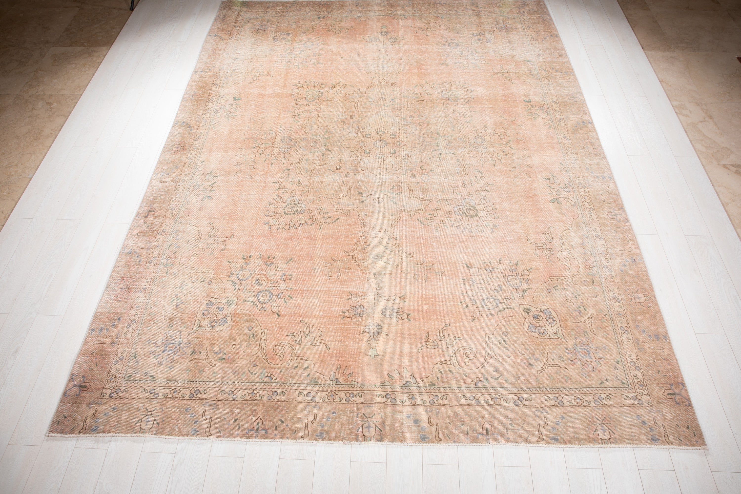 Hand-Knotted Vintage Large Wool Area Rug Faded – 11' 9" x 8' 11" (359 x 273 cm) - Yasi & Fara
