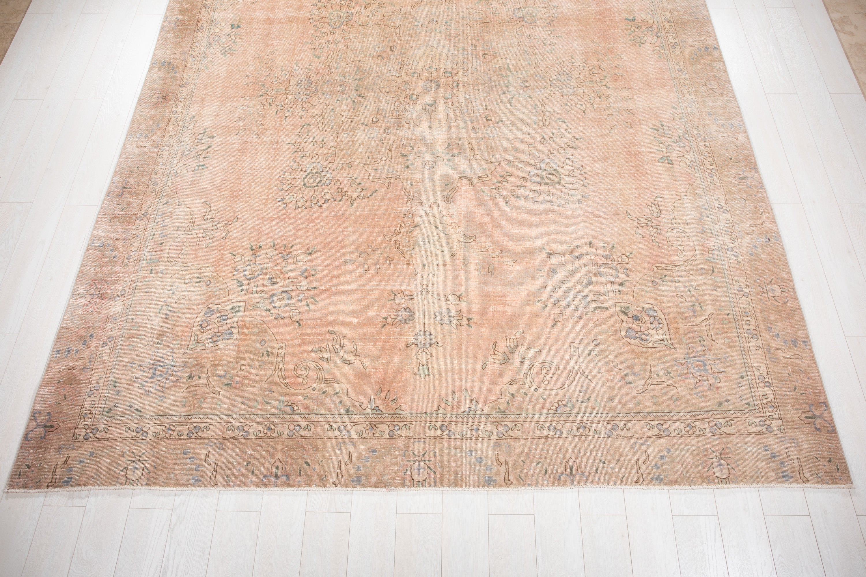 Hand-Knotted Vintage Large Wool Area Rug Faded – 11' 9" x 8' 11" (359 x 273 cm) - Yasi & Fara
