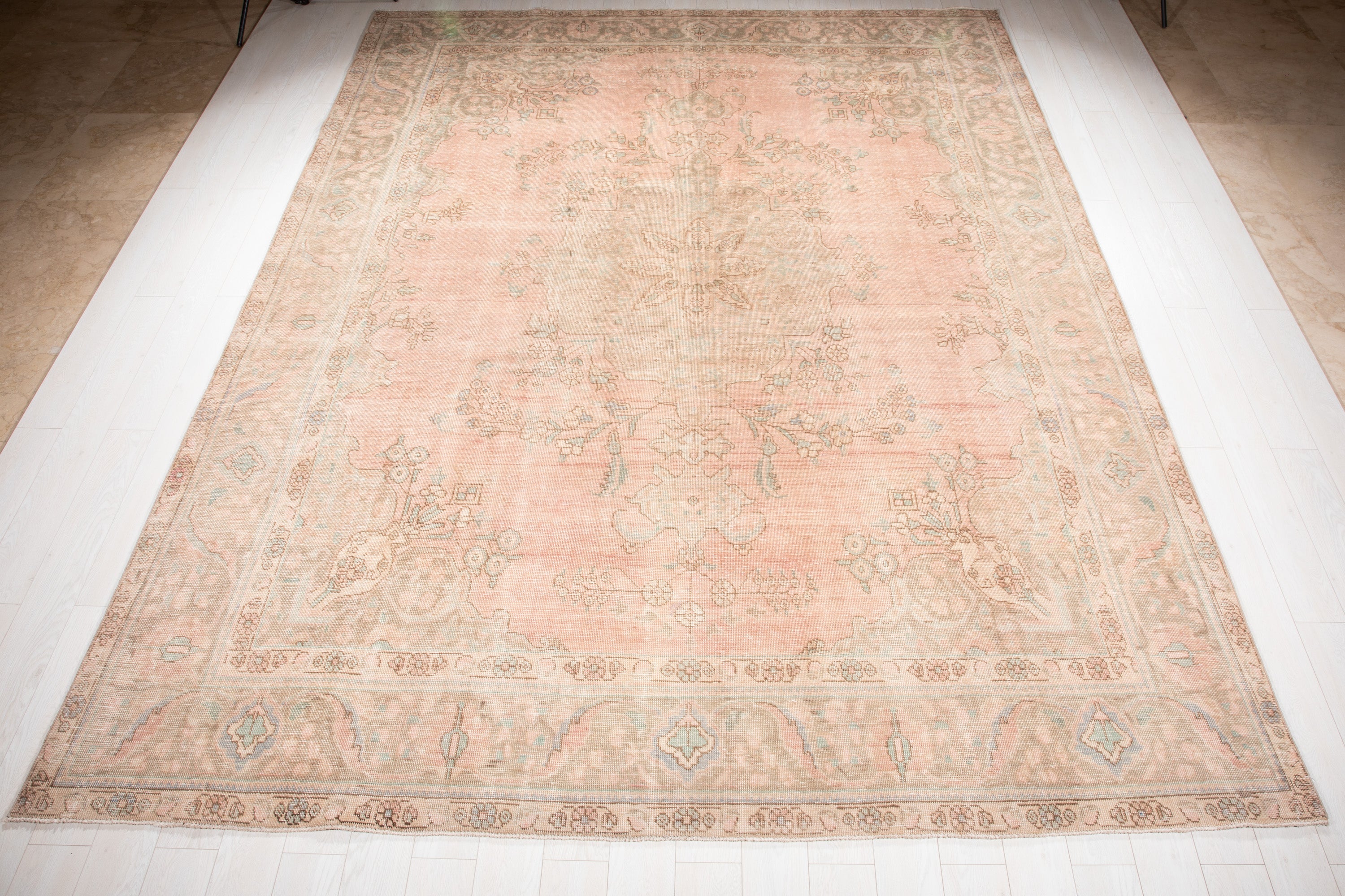Hand-Knotted Vintage Large Wool Area Rug Faded – 12' 6" x 9' 7" (380 x 293 cm) - Yasi & Fara