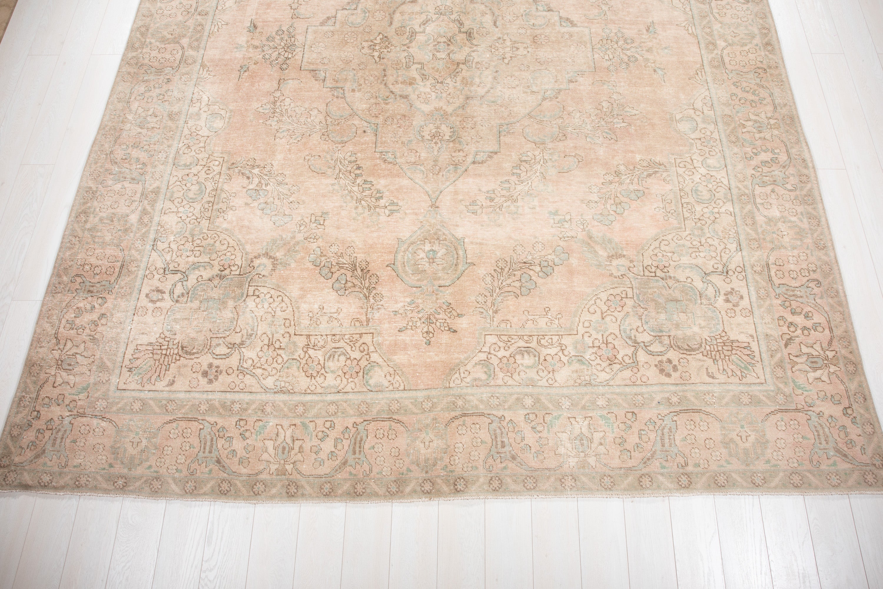 Hand-Knotted Vintage Large Wool Area Rug Faded – 12' 7" x 9' 6" (384 x 290 cm) - Yasi & Fara