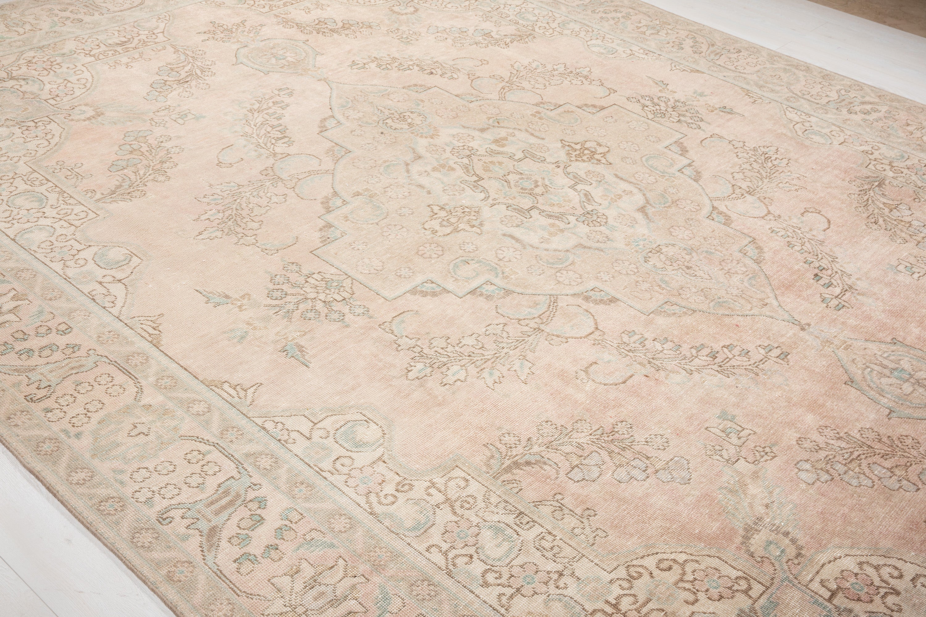 Hand-Knotted Vintage Large Wool Area Rug Faded – 12' 7" x 9' 6" (384 x 290 cm) - Yasi & Fara