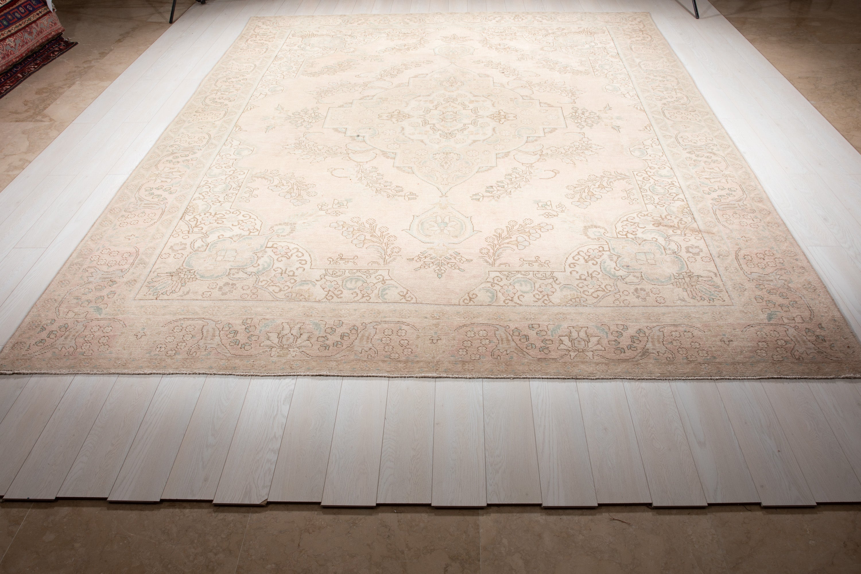 Hand-Knotted Vintage Large Wool Area Rug Faded – 12' 7" x 9' 6" (384 x 290 cm) - Yasi & Fara