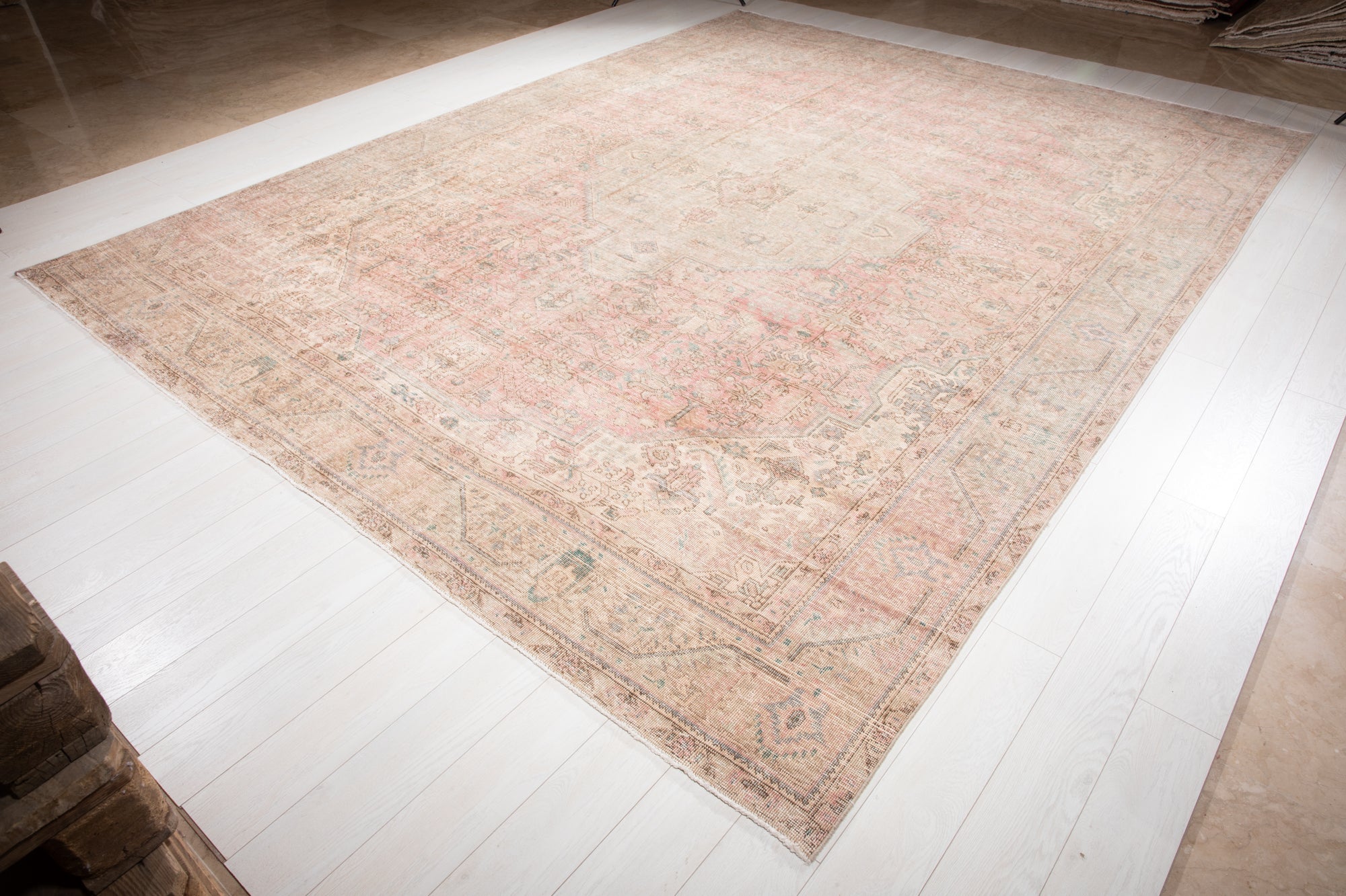 Hand-Knotted Vintage Large Wool Area Rug Faded – 12' 9" x 9' 10" (389 x 300 cm) - Yasi & Fara