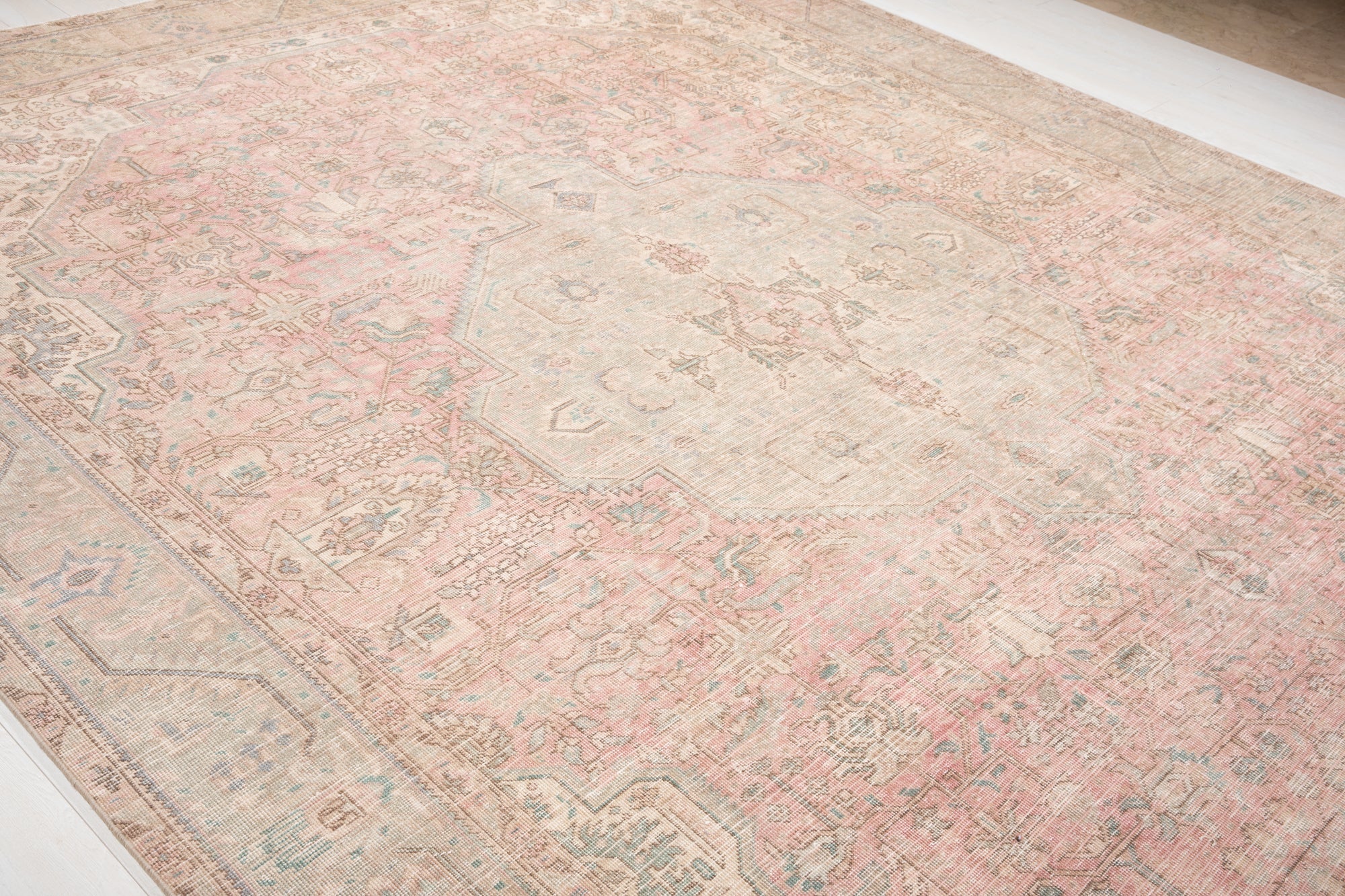 Hand-Knotted Vintage Large Wool Area Rug Faded – 12' 9" x 9' 10" (389 x 300 cm) - Yasi & Fara