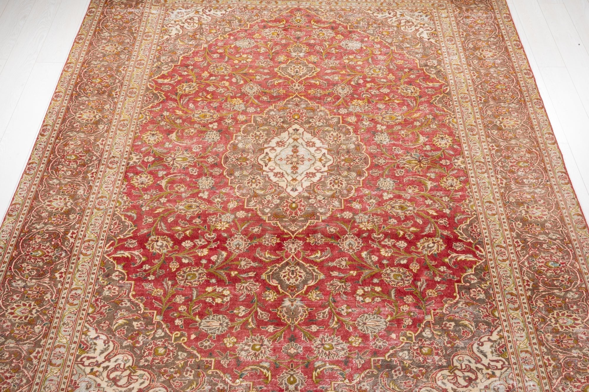 Hand-Knotted Vintage Large Wool Area Rug Faded – 10' 9" x 7' 10" (329 x 240 cm) - Yasi & Fara