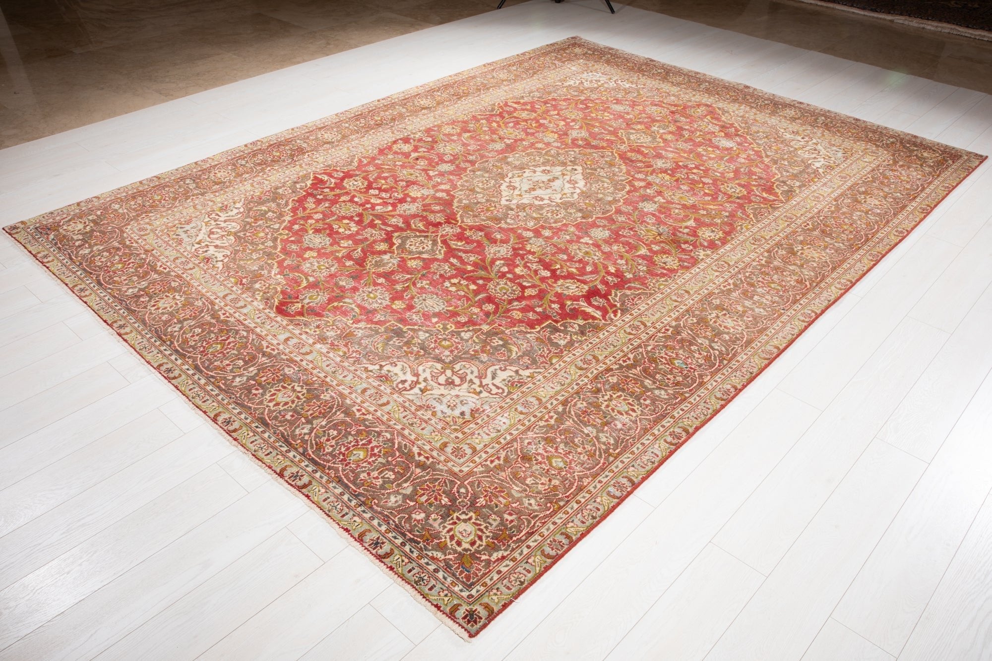 Hand-Knotted Vintage Large Wool Area Rug Faded – 10' 9" x 7' 10" (329 x 240 cm) - Yasi & Fara