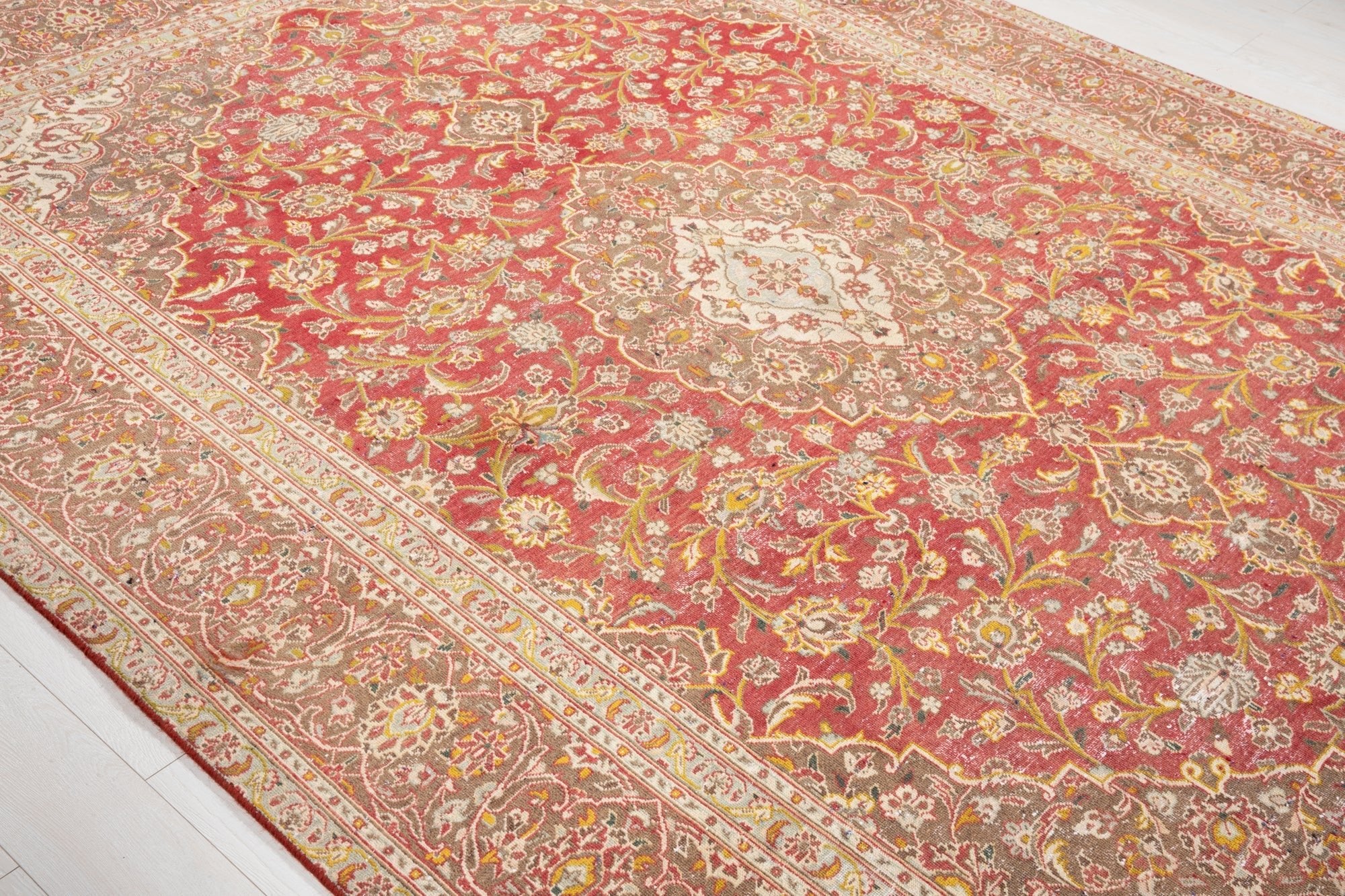 Hand-Knotted Vintage Large Wool Area Rug Faded – 10' 9" x 7' 10" (329 x 240 cm) - Yasi & Fara
