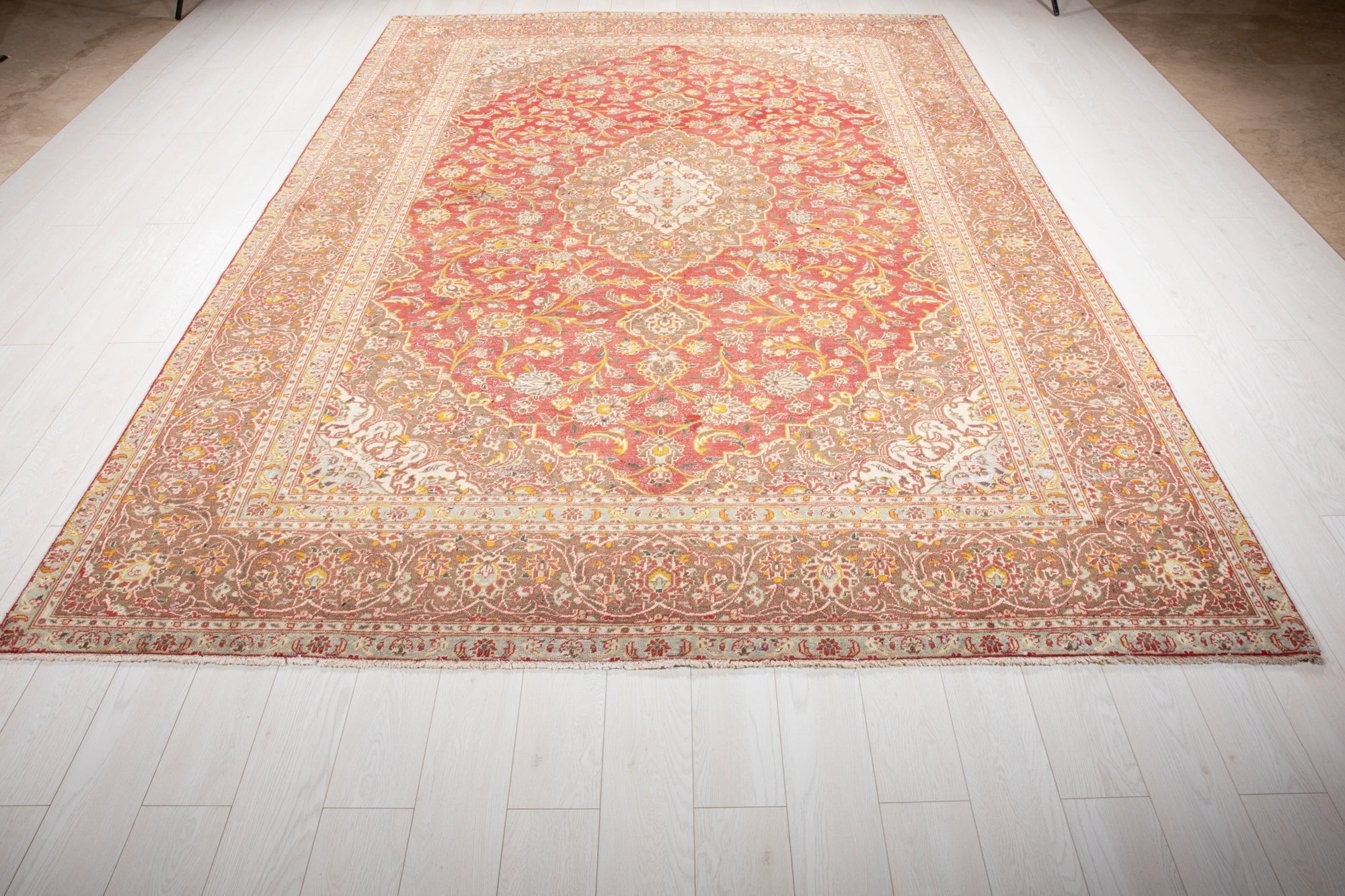 Hand-Knotted Vintage Large Wool Area Rug Faded – 10' 9" x 7' 10" (329 x 240 cm) - Yasi & Fara