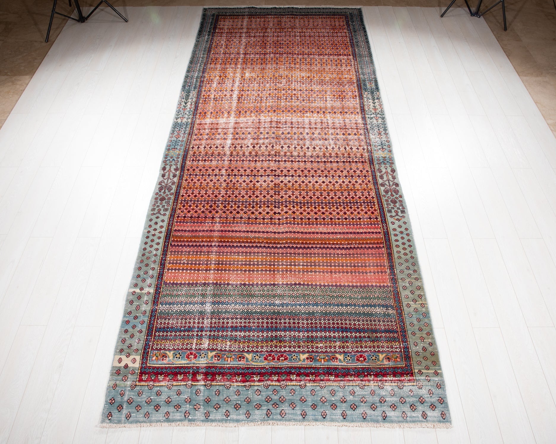 Hand-Knotted Vintage Wool Area Rug – 13' 3" x 5' 2" (404 x 159 cm) - Yasi & Fara