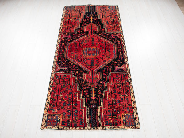 9' x 3' 11" Excellent Hand-Knotted Vintage Tribal Runner Rug