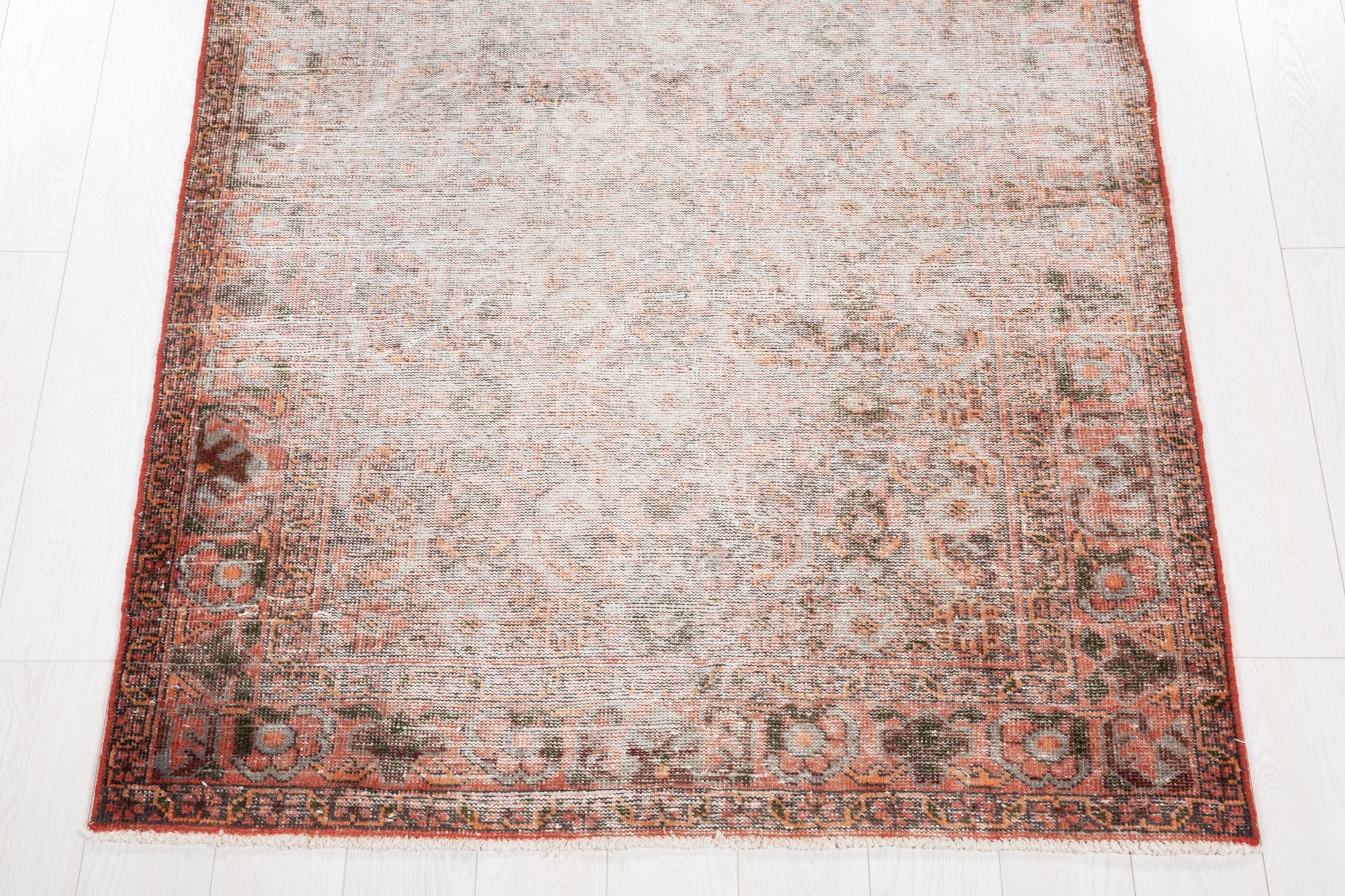 Hand-Knotted Vintage Wool Faded Area Rug – 7' 3" x 4' 4" (222 x 133 cm) - Yasi & Fara