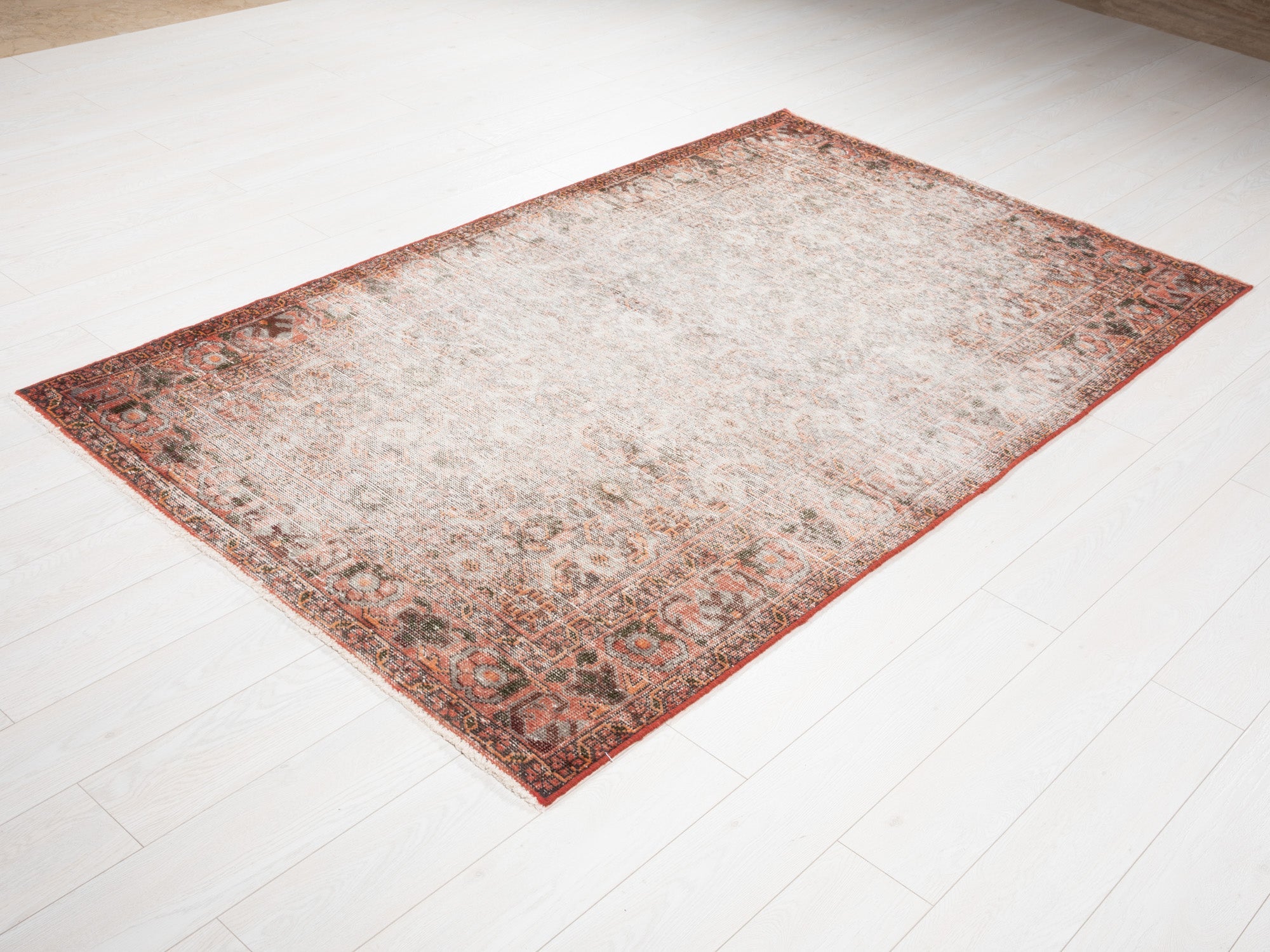 Hand-Knotted Vintage Wool Faded Area Rug – 7' 3" x 4' 4" (222 x 133 cm) - Yasi & Fara