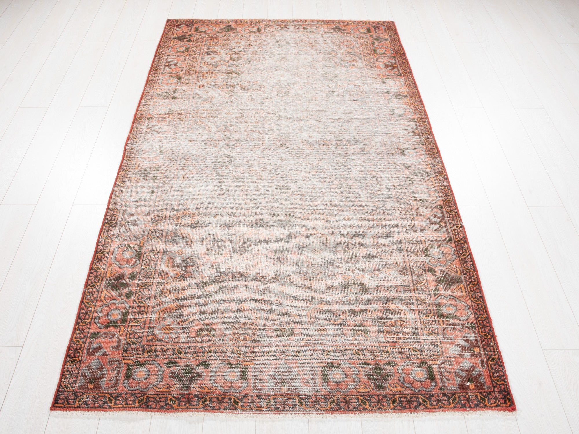 Hand-Knotted Vintage Wool Faded Area Rug – 7' 3" x 4' 4" (222 x 133 cm) - Yasi & Fara