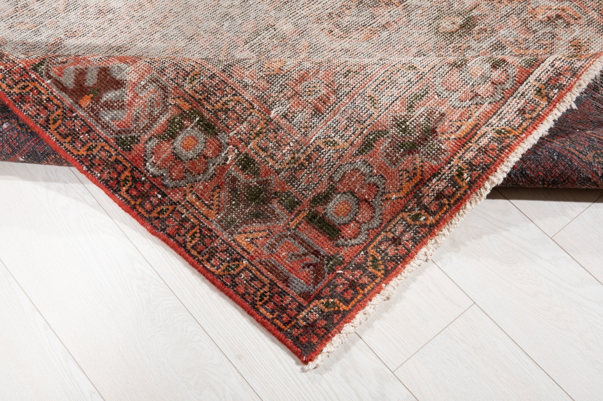 Hand-Knotted Vintage Wool Faded Area Rug – 7' 3" x 4' 4" (222 x 133 cm) - Yasi & Fara