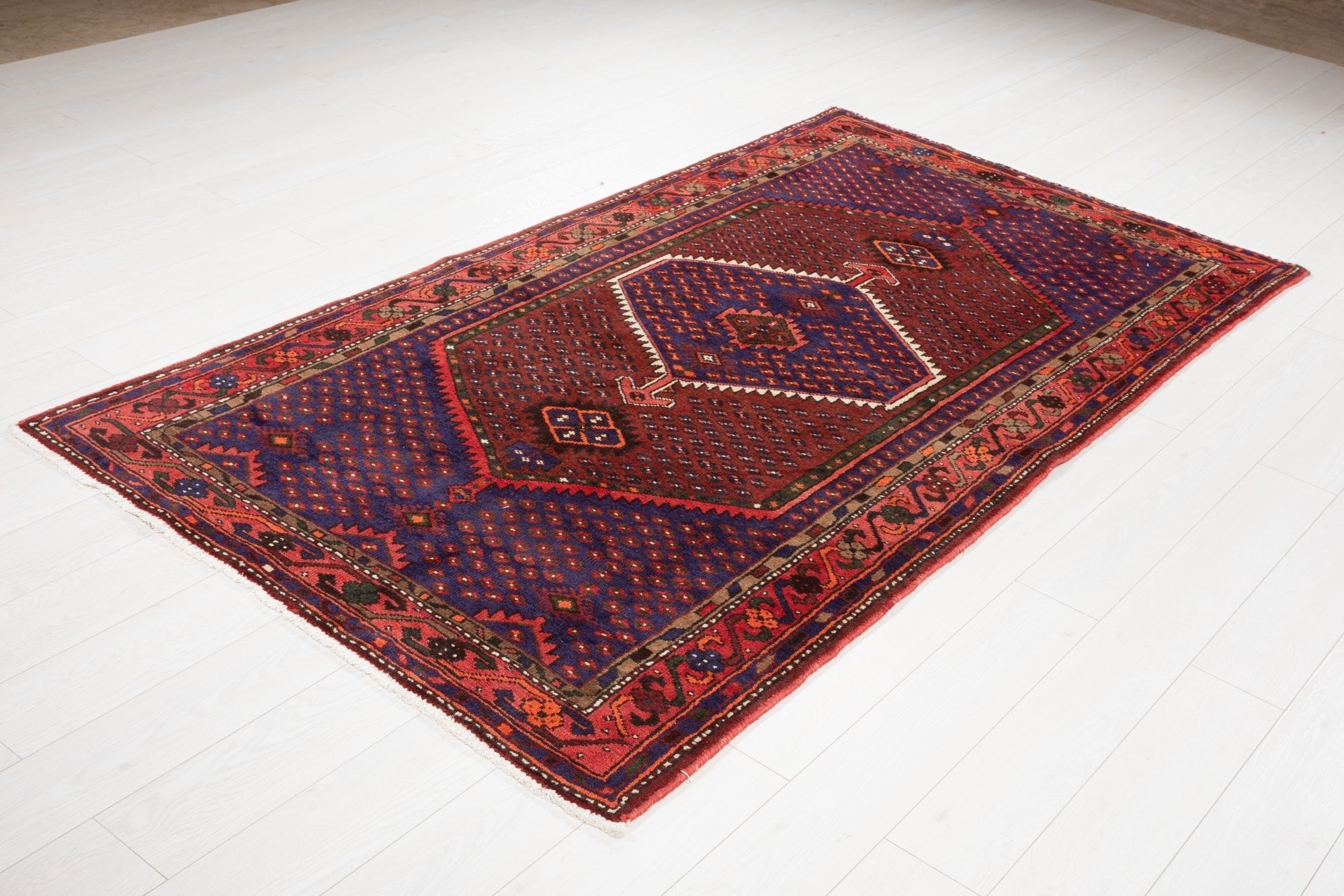 Hand-Knotted Vintage Wool Area Rug – 7' 6" x 4' 3" (229 × 130 cm) - Yasi & Fara