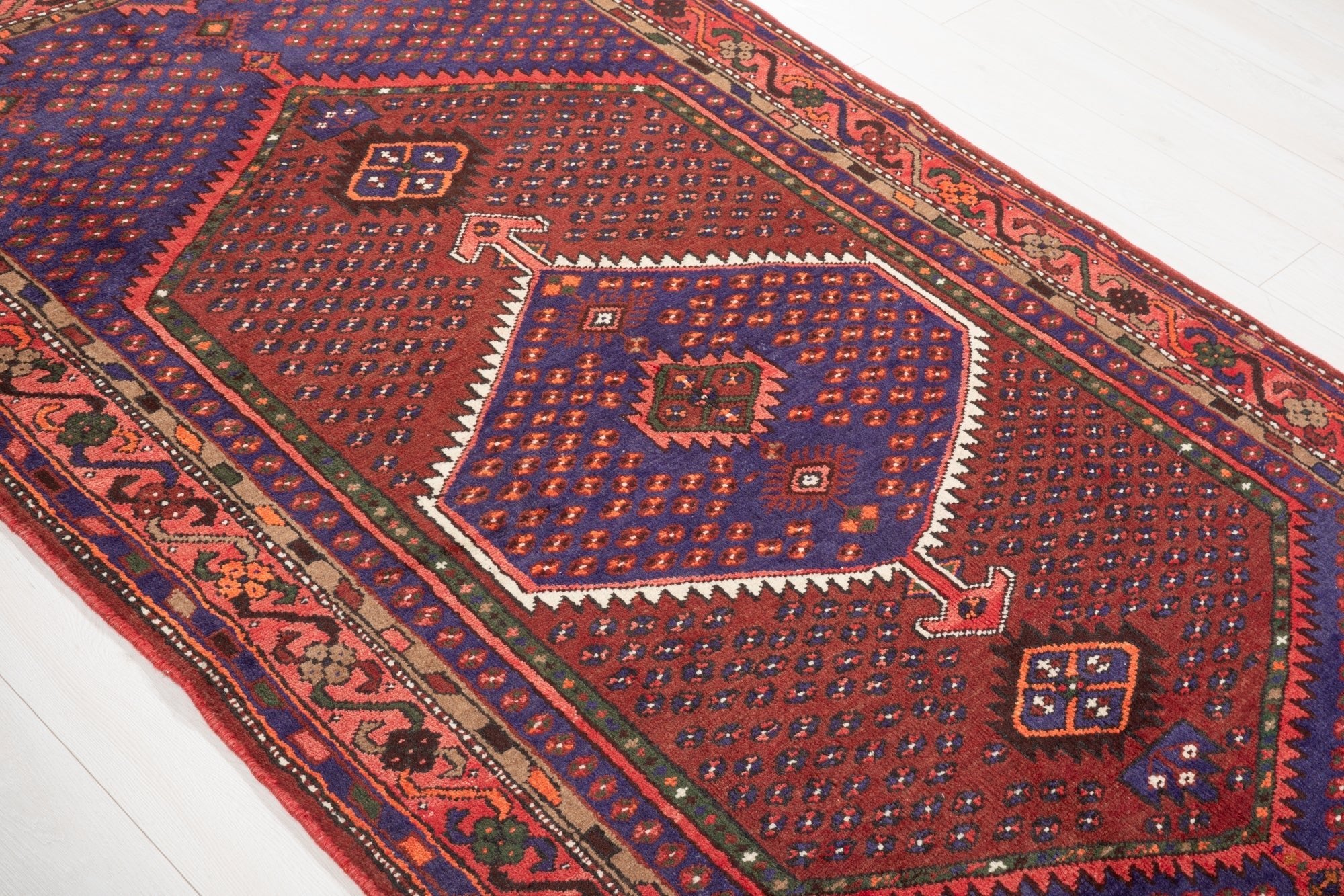 Hand-Knotted Vintage Wool Area Rug – 7' 6" x 4' 3" (229 × 130 cm) - Yasi & Fara