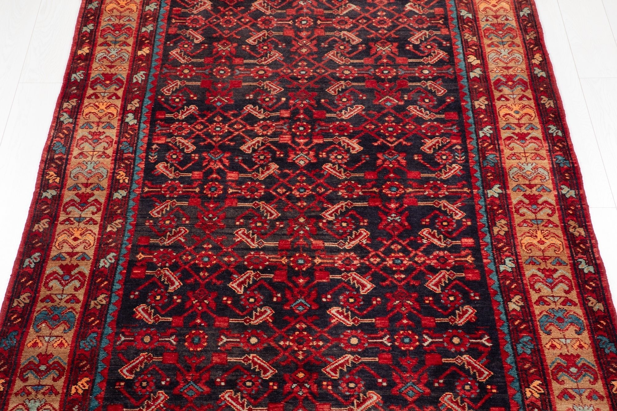 Hand-Knotted Vintage Wool Area Rug – 12' 9" x 5' (388 × 154 cm) - Yasi & Fara