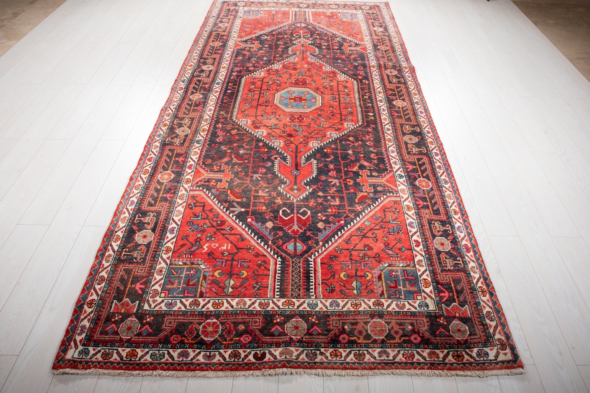 Hand-Knotted Vintage Wool Area Rug – 11' 3" x 5' 2" (342 × 157 cm) - Yasi & Fara