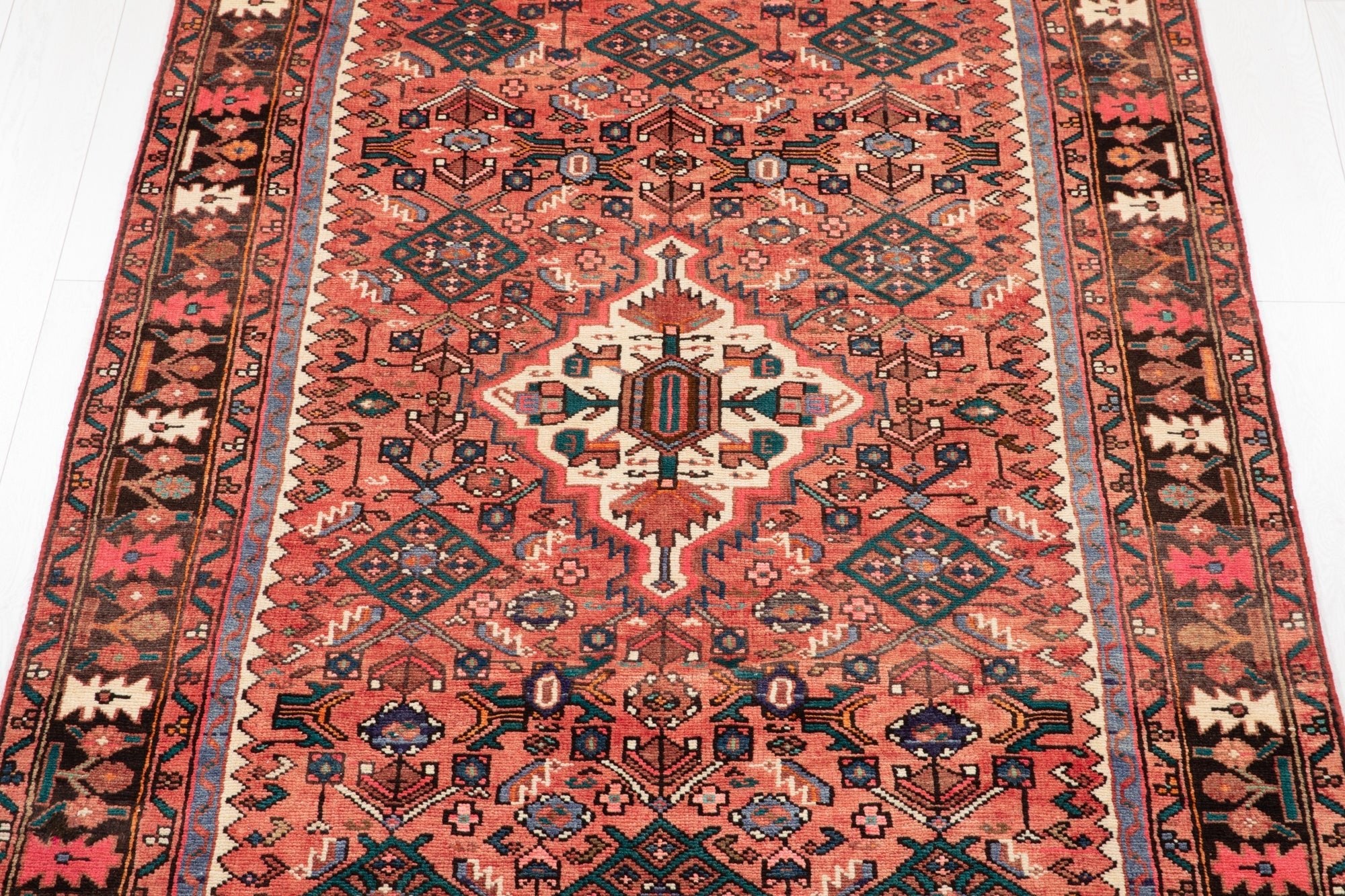 Hand-Knotted Vintage Wool Area Rug – 10' 2" x 4' 7" (311 × 139 cm) - Yasi & Fara