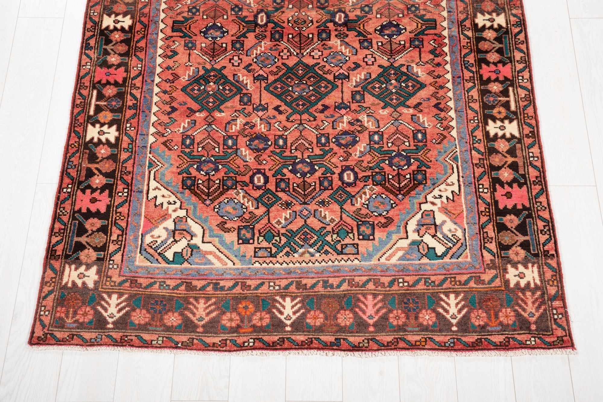 Hand-Knotted Vintage Wool Area Rug – 10' 2" x 4' 7" (311 × 139 cm) - Yasi & Fara