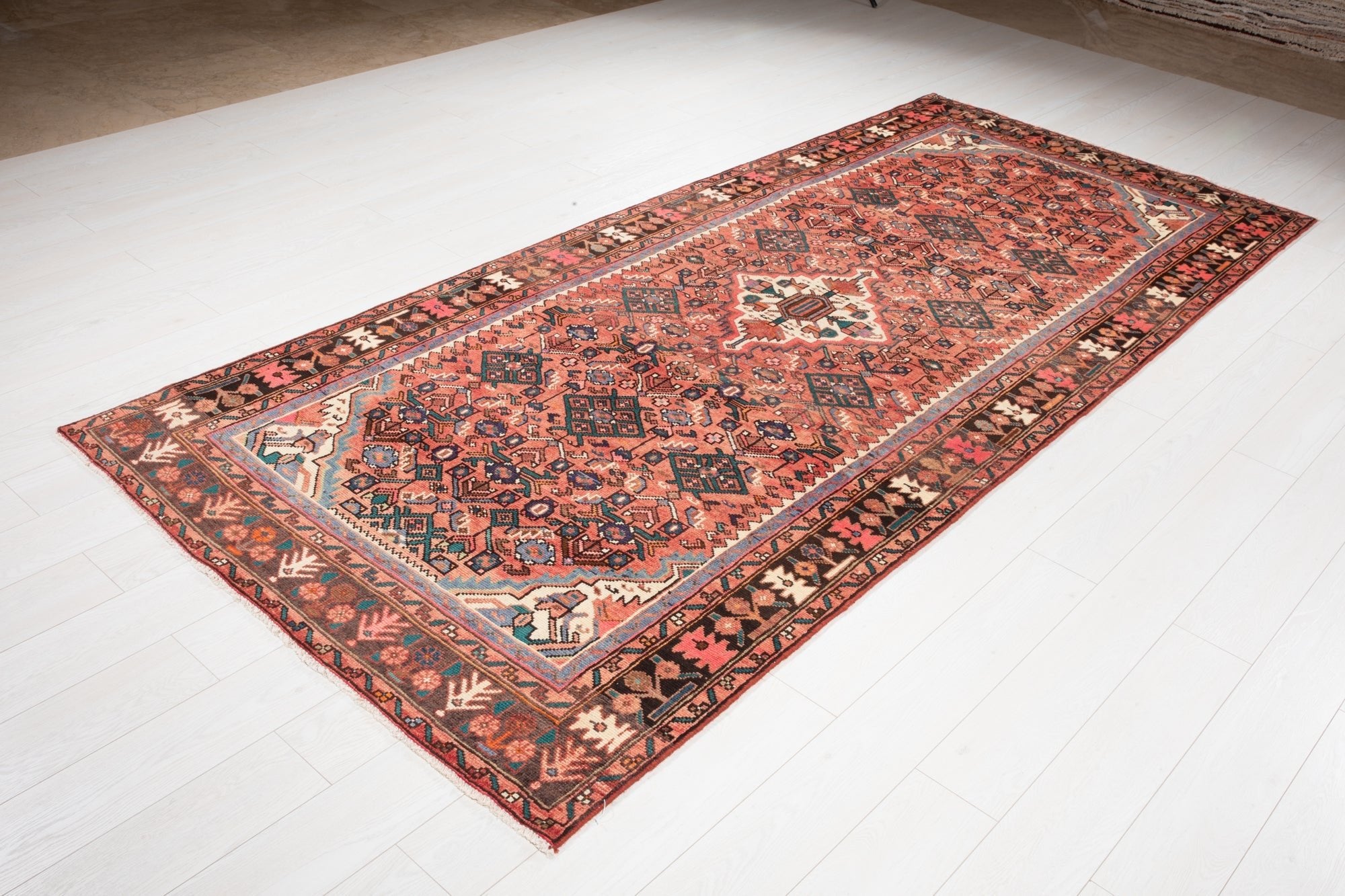 Hand-Knotted Vintage Wool Area Rug – 10' 2" x 4' 7" (311 × 139 cm) - Yasi & Fara