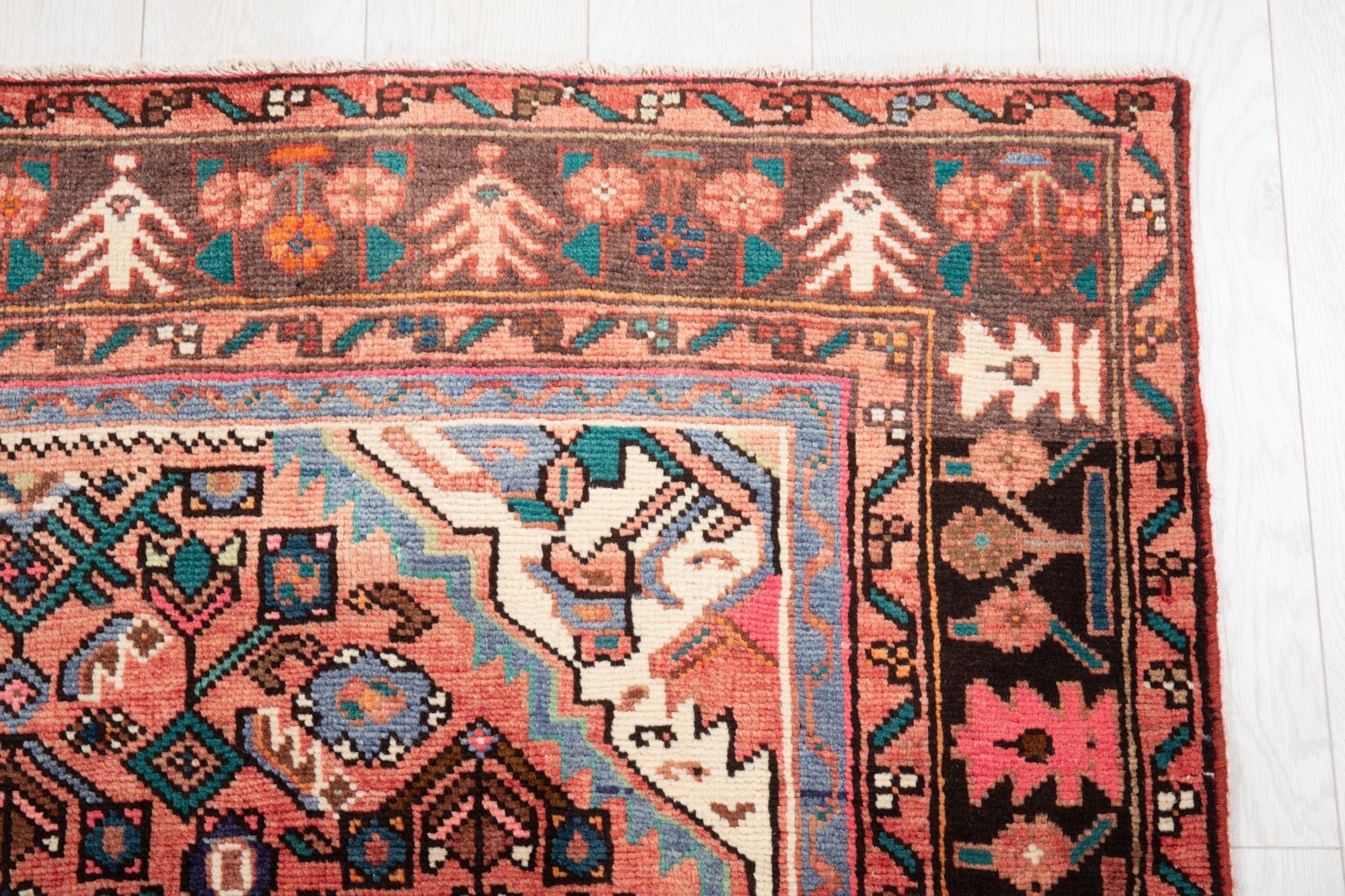 Hand-Knotted Vintage Wool Area Rug – 10' 2" x 4' 7" (311 × 139 cm) - Yasi & Fara