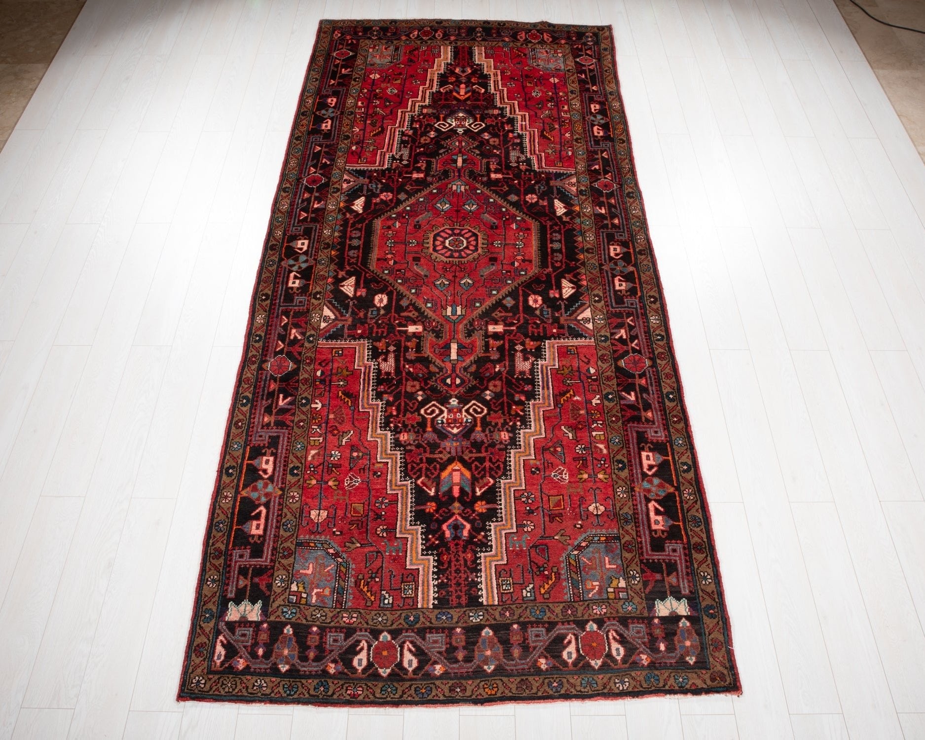 Hand-Knotted Vintage Wool Area Rug – 10' 11" x 5' (332 × 152 cm) - Yasi & Fara