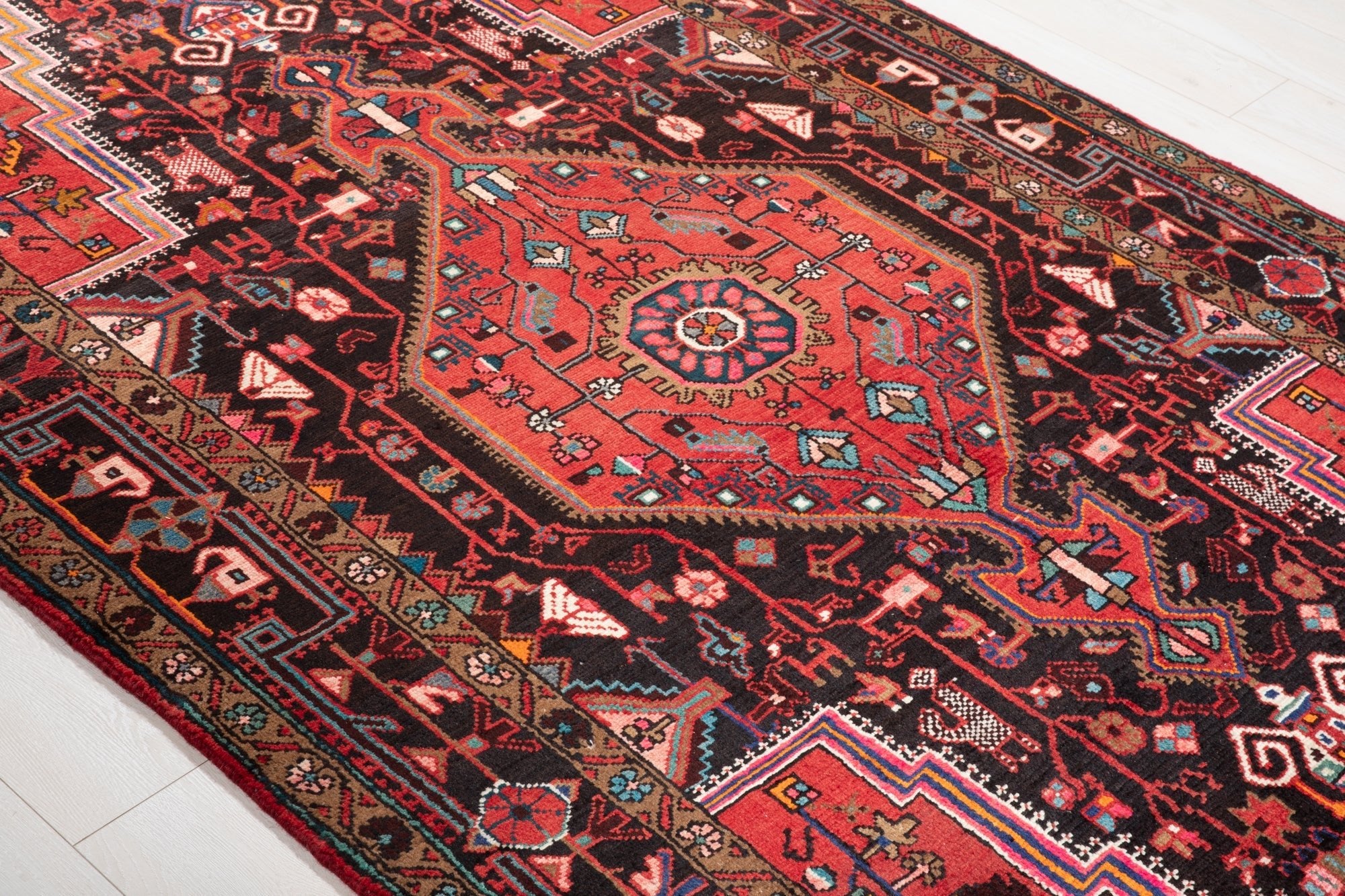 Hand-Knotted Vintage Wool Area Rug – 10' 11" x 5' (332 × 152 cm) - Yasi & Fara