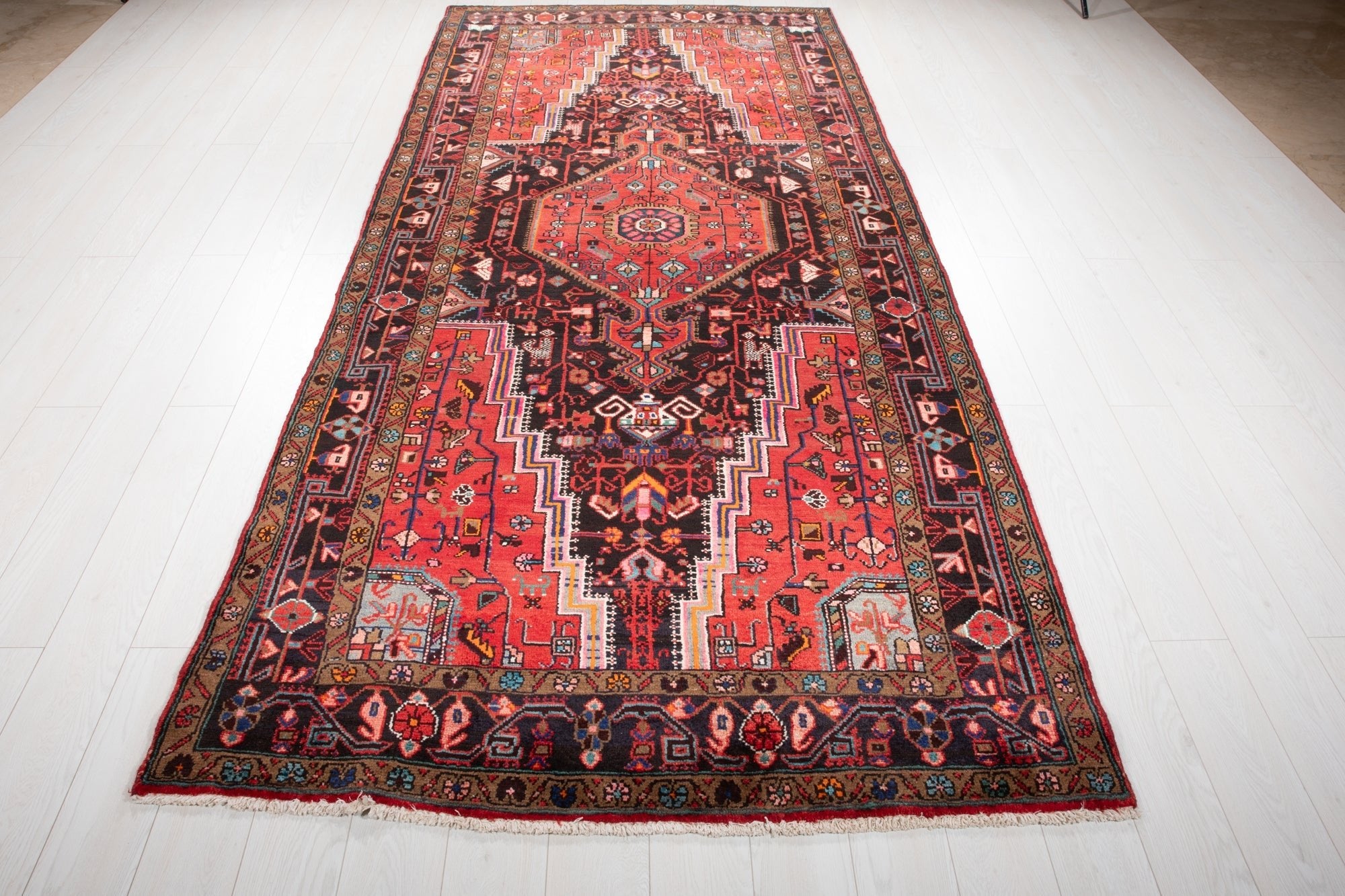Hand-Knotted Vintage Wool Area Rug – 10' 11" x 5' (332 × 152 cm) - Yasi & Fara