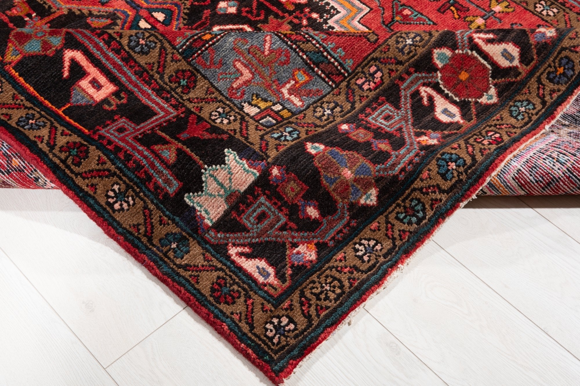 Hand-Knotted Vintage Wool Area Rug – 10' 11" x 5' (332 × 152 cm) - Yasi & Fara