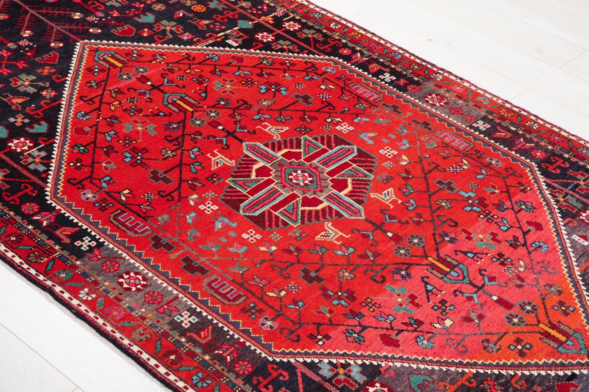 Hand-Knotted Vintage Wool Area Rug – 11' 5" x 4' 3" (349 x 129 cm - Yasi & Fara