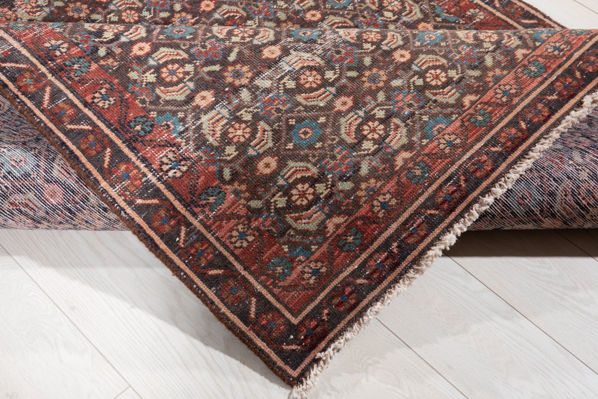 Hand-Knotted Vintage Wool Runner Rug – 13' 10" x 4' 7" (423 × 140 cm) - Yasi & Fara