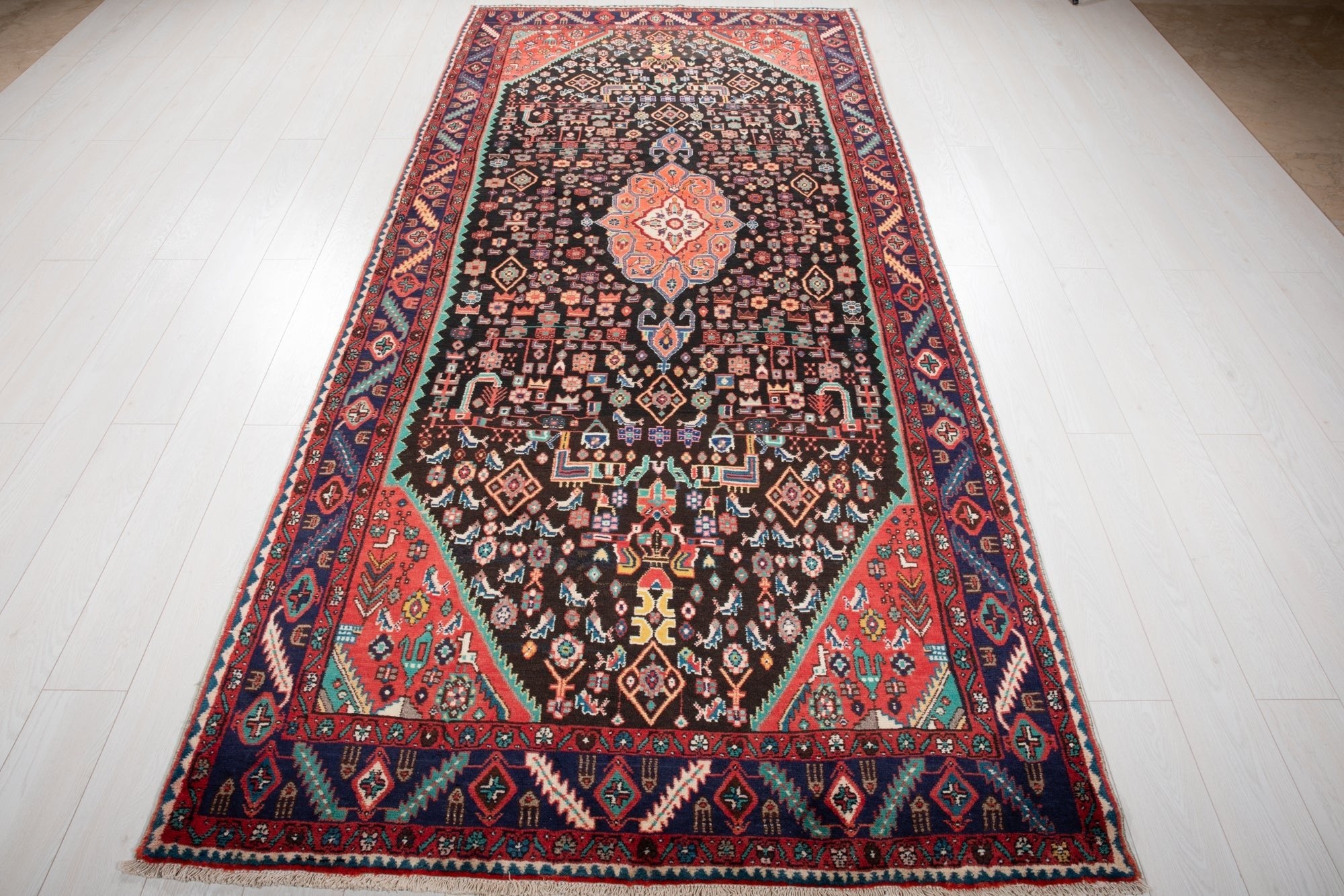 Hand-Knotted Vintage Wool Area Rug – 10' 4" x 4' 10" (316 x 147 cm) - Yasi & Fara