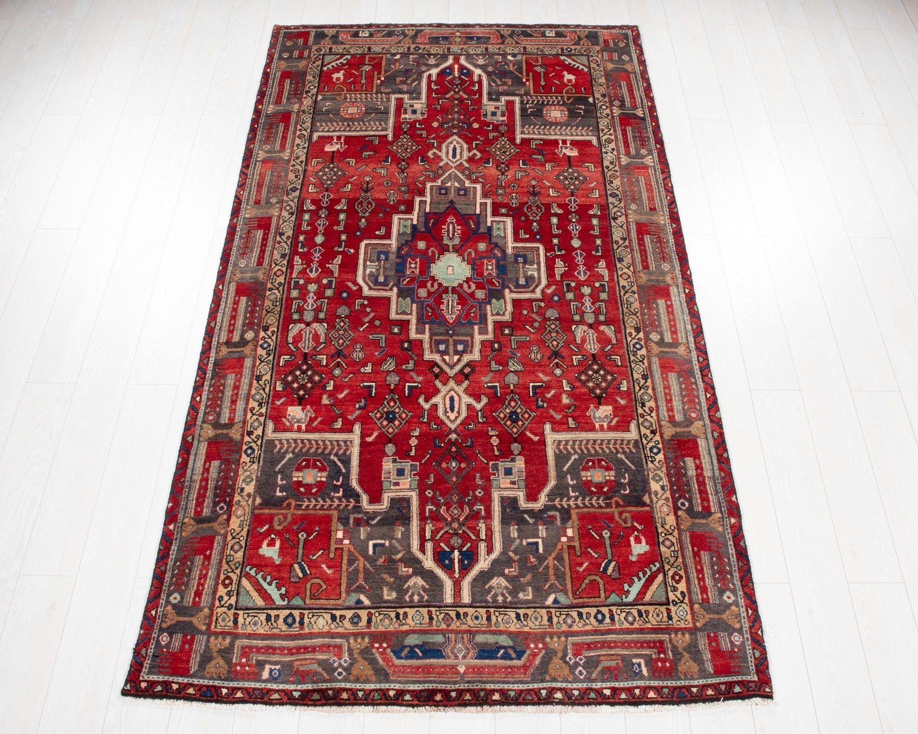 Hand-Knotted Vintage Wool Area Rug – 8' 10" x 4' 9" (270 × 145 cm) - Yasi & Fara