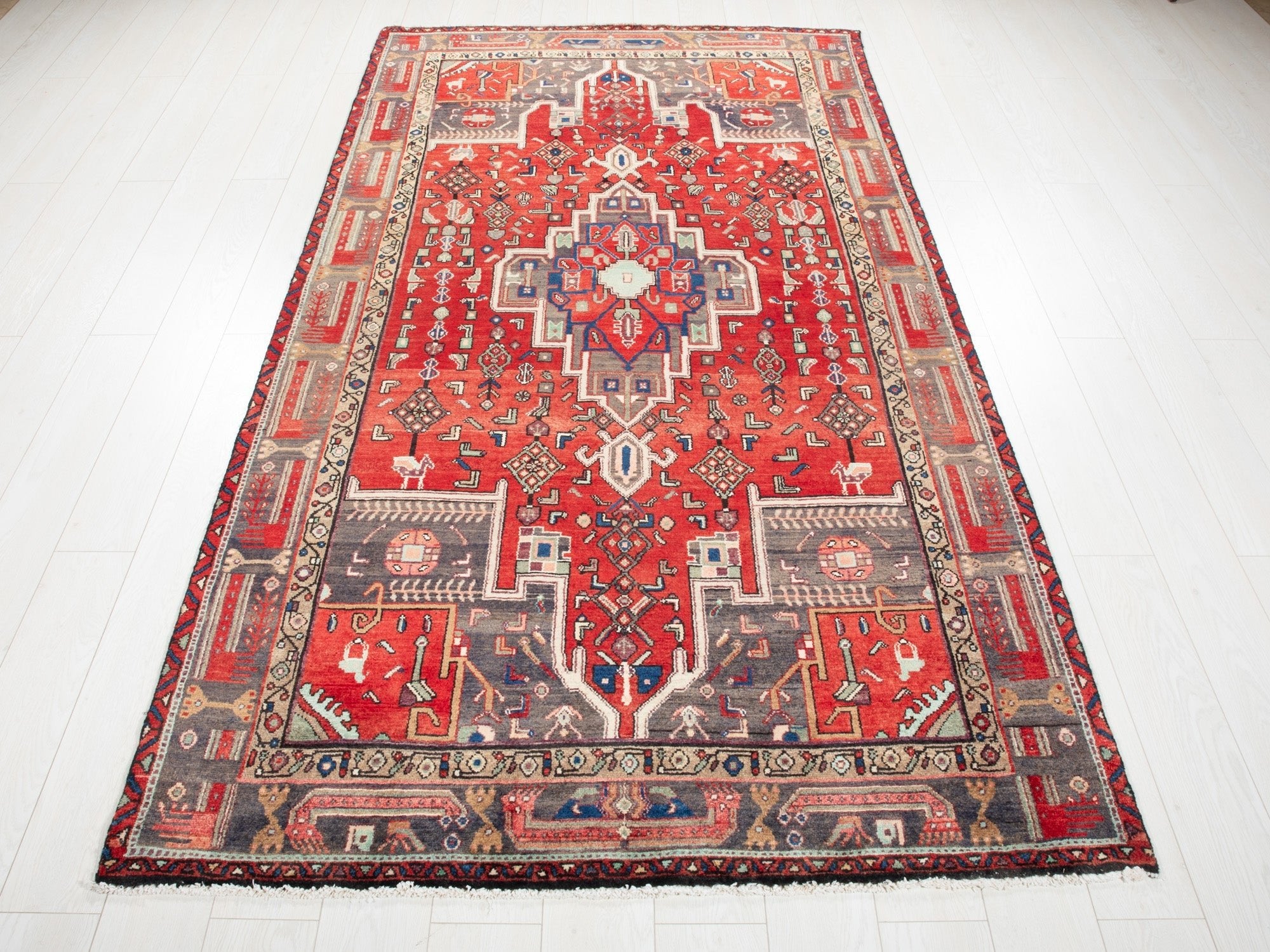 Hand-Knotted Vintage Wool Area Rug – 8' 10" x 4' 9" (270 × 145 cm) - Yasi & Fara