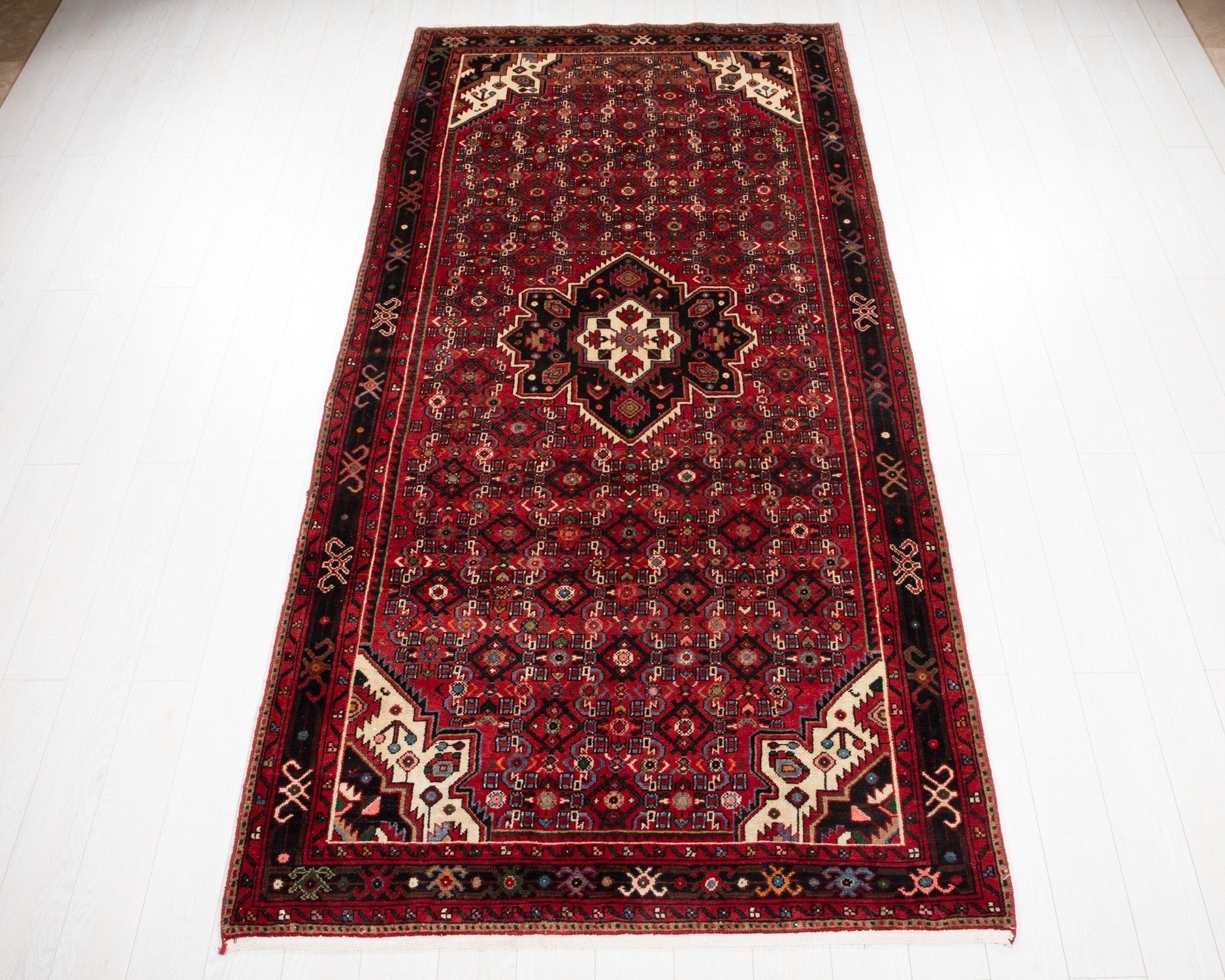 Hand-Knotted Vintage Wool Area Rug – 9' 11" x 4' 11" (303 x 151 cm) - Yasi & Fara