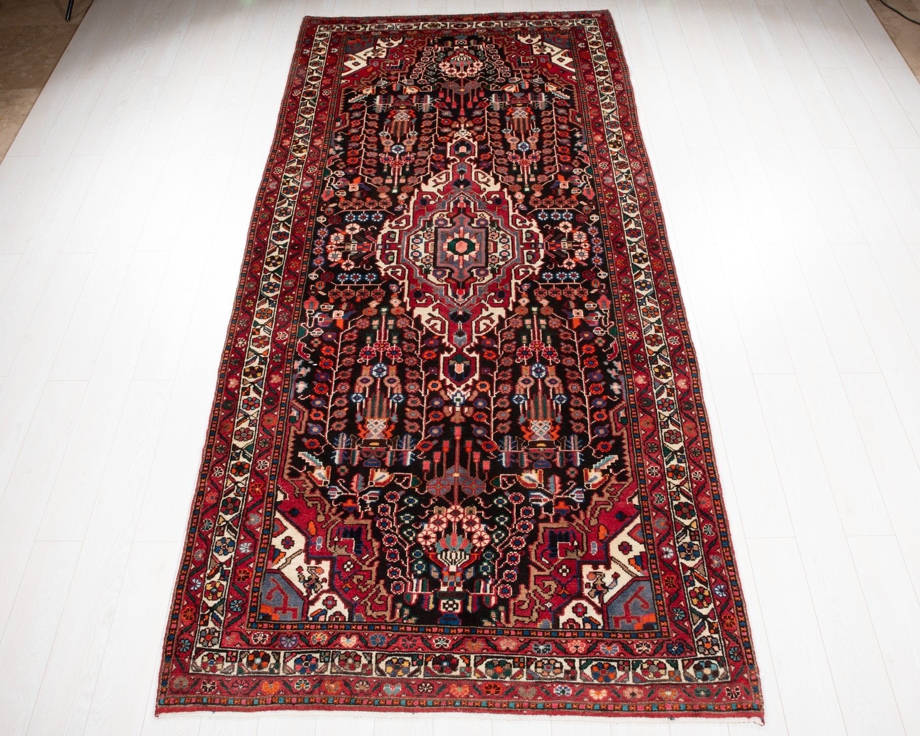 Hand-Knotted Vintage Wool Area Rug – 11' 3" x 5' 3" (342 x 159 cm) - Yasi & Fara
