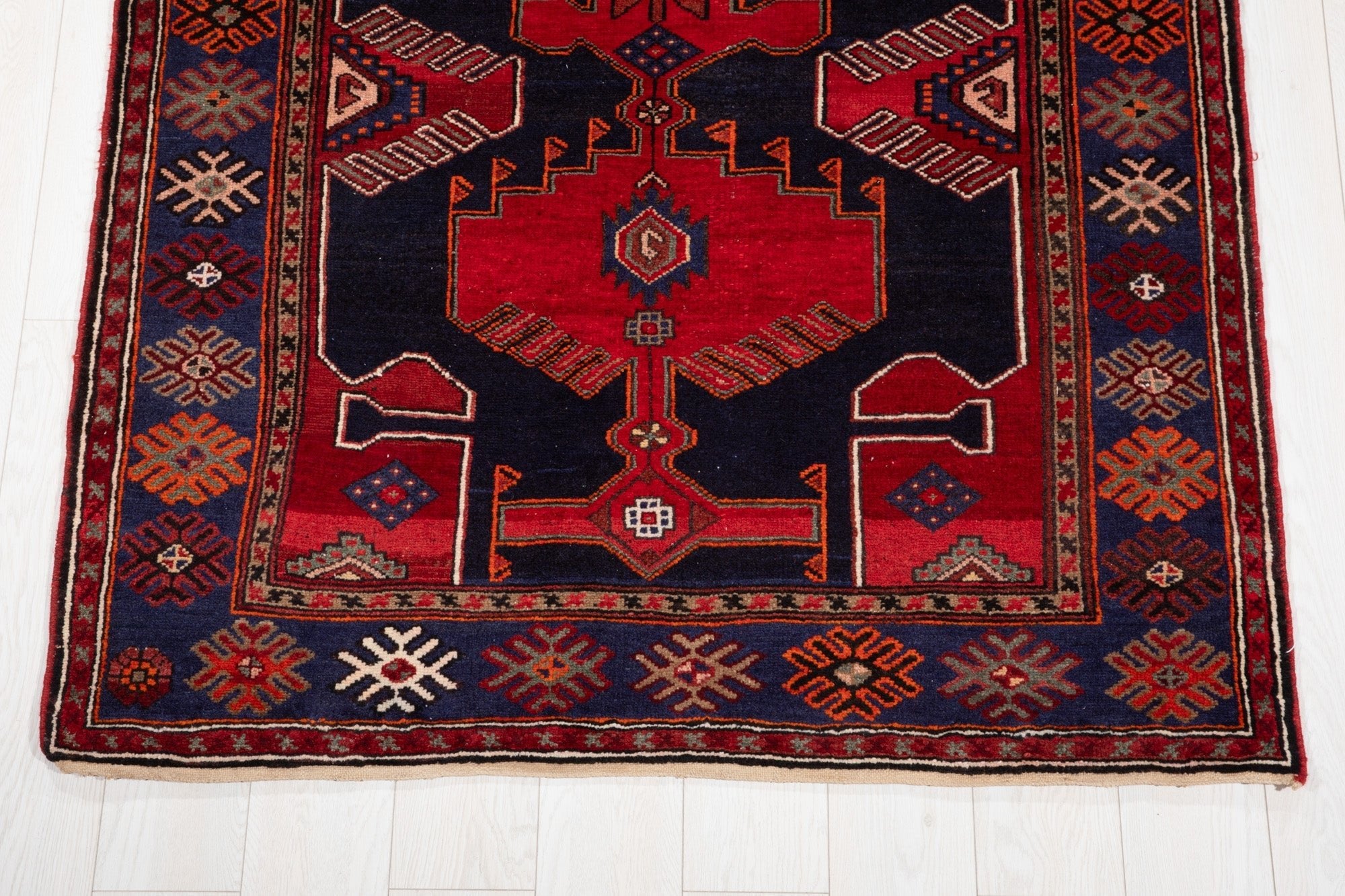 Hand-Knotted Vintage Wool Area Rug – 7' 3" x 4' 3" (222 × 130 cm) - Yasi & Fara