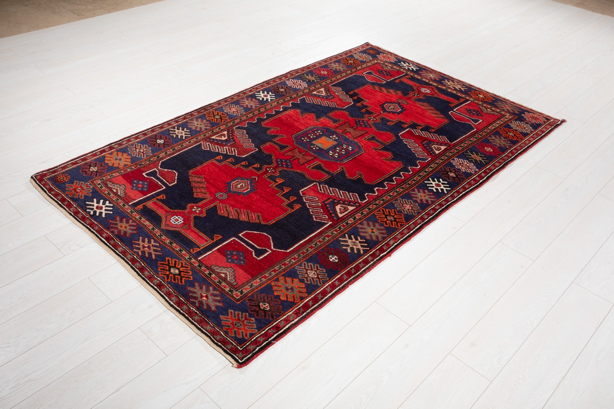 Hand-Knotted Vintage Wool Area Rug – 7' 3" x 4' 3" (222 × 130 cm) - Yasi & Fara