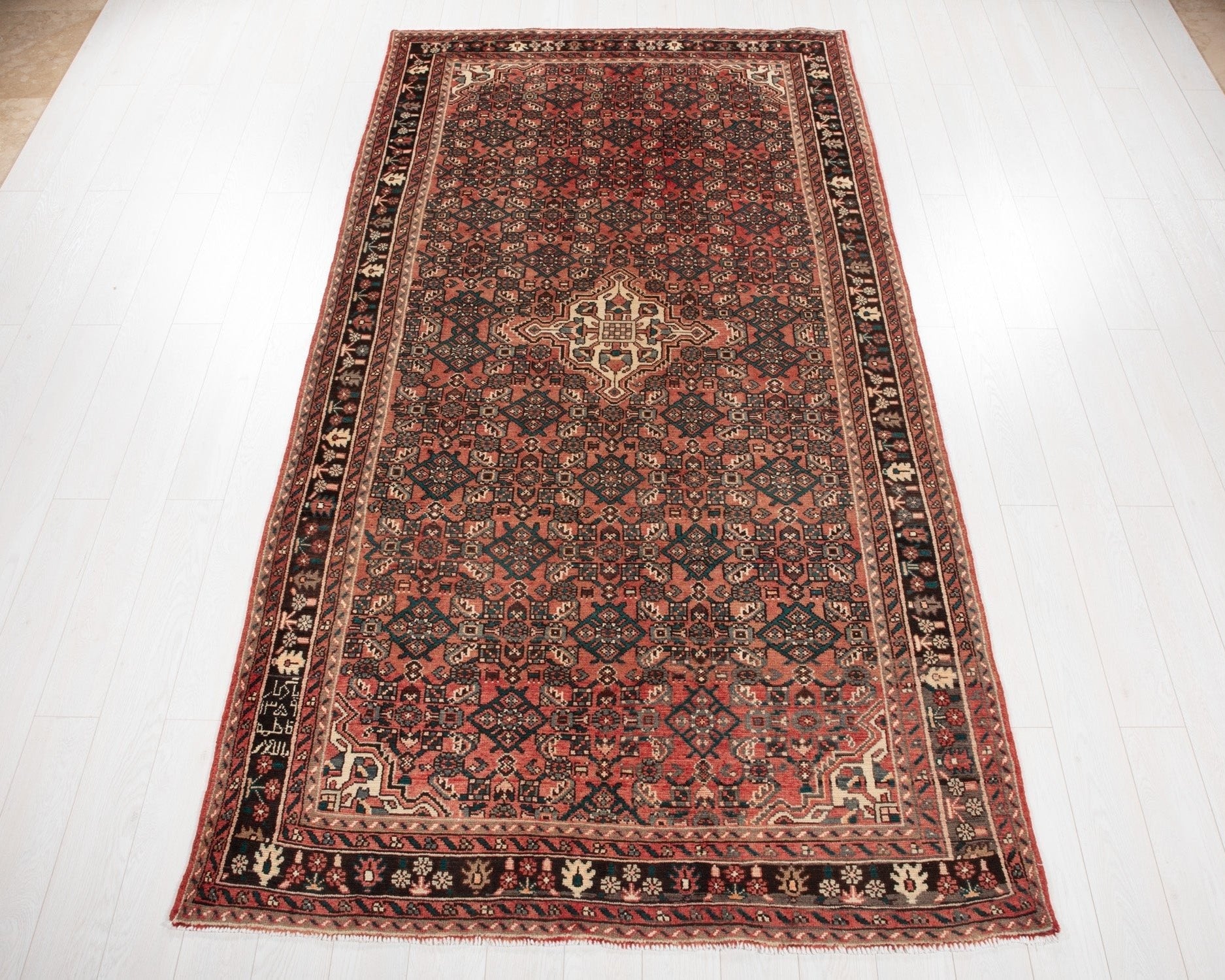 Hand-Knotted Vintage Wool Area Rug – 10' 6" x 5' 5" (320 × 166 cm) - Yasi & Fara
