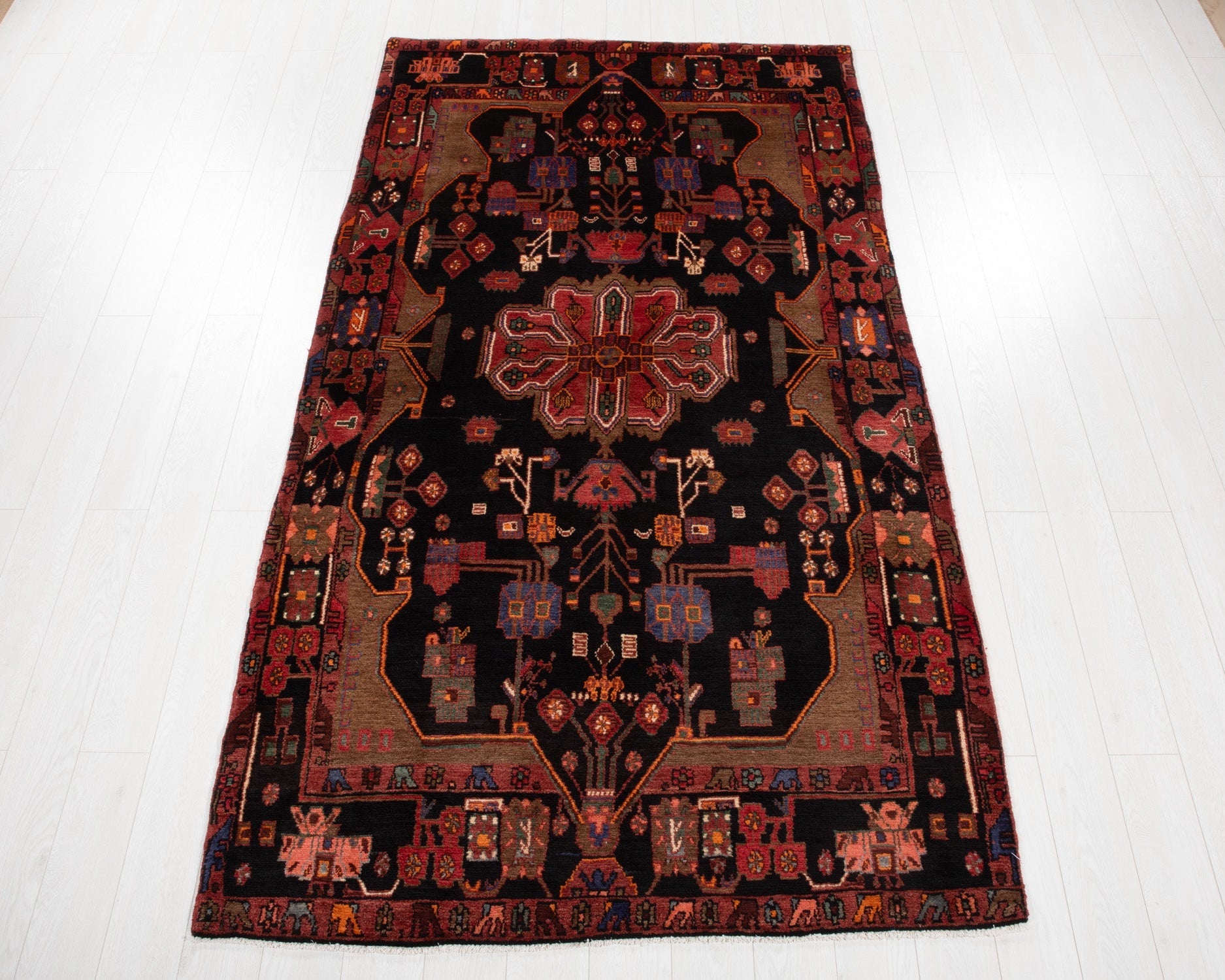 Hand-Knotted Vintage Wool Area Rug – 9' 2" x 4' 11" (280 × 151 cm) - Yasi & Fara