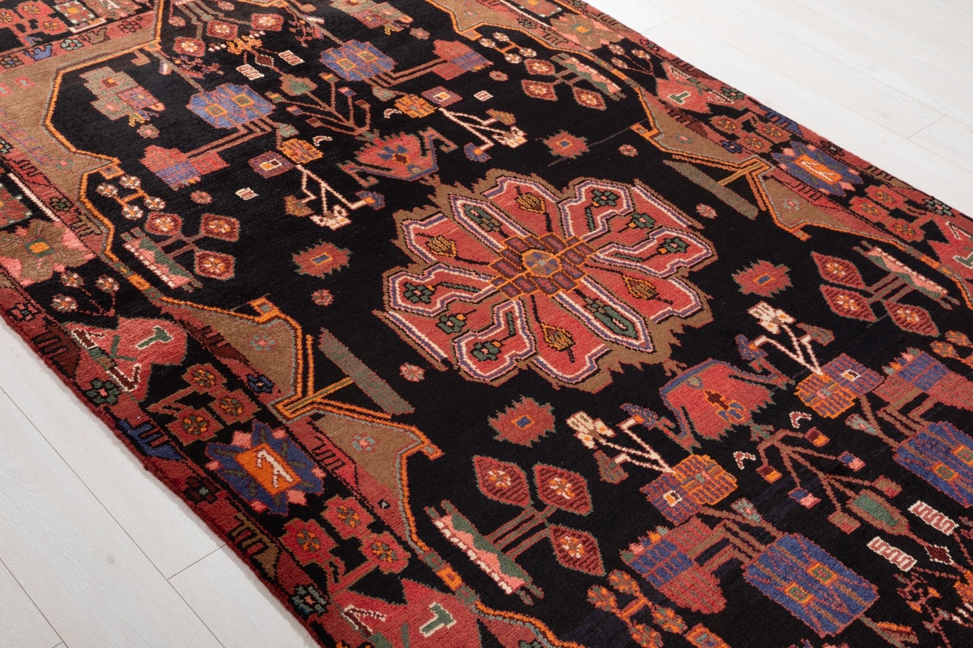Hand-Knotted Vintage Wool Area Rug – 9' 2" x 4' 11" (280 × 151 cm) - Yasi & Fara