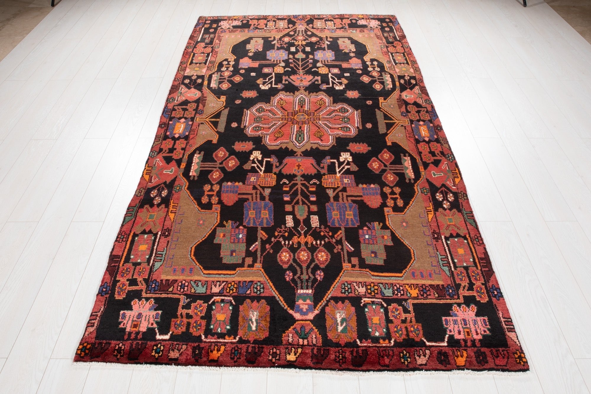 Hand-Knotted Vintage Wool Area Rug – 9' 2" x 4' 11" (280 × 151 cm) - Yasi & Fara