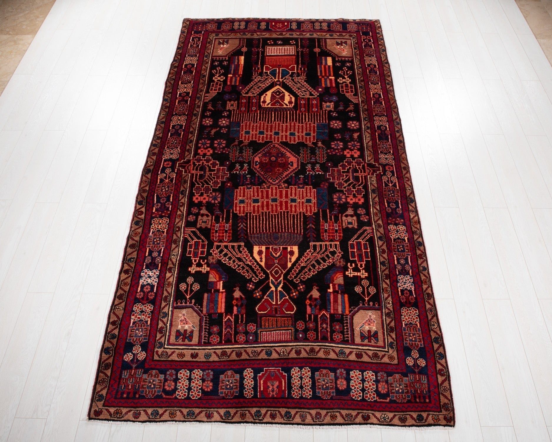 Hand-Knotted Vintage Wool Area Rug – 10' 5" x 5' 4" (319 × 162 cm) - Yasi & Fara