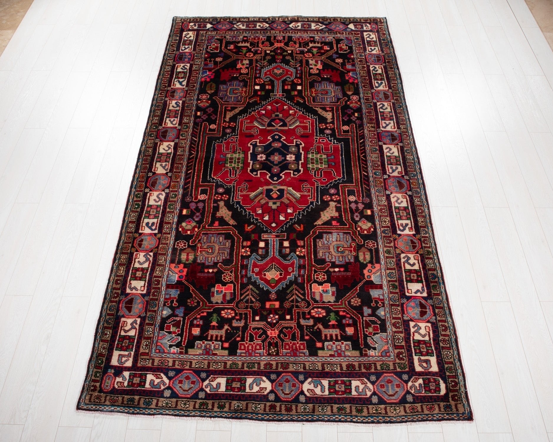 Hand-Knotted Vintage Wool Area Rug – 10' 2" x 5' 6" (309 × 167 cm) - Yasi & Fara